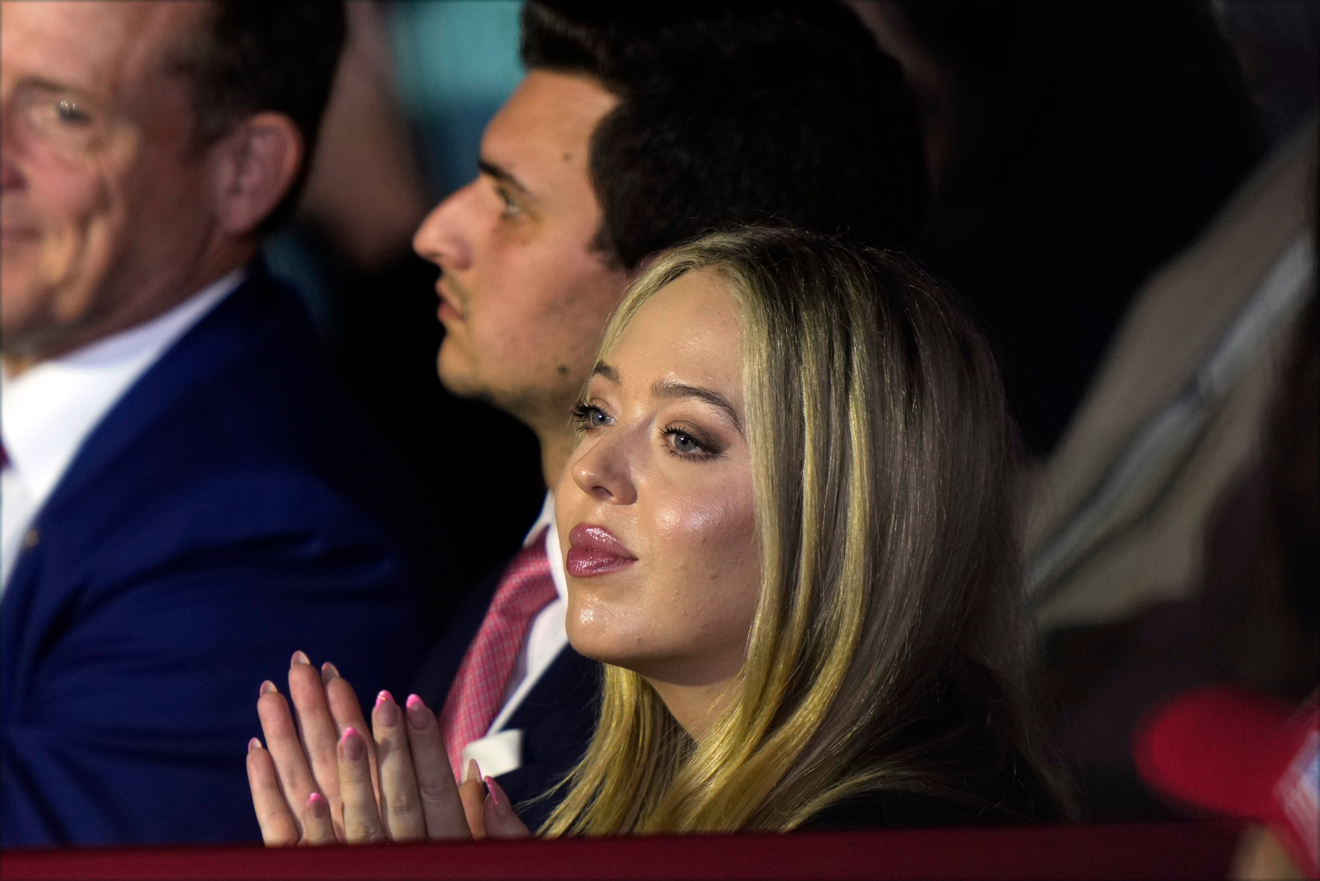 Tiffany Trump watches as father Donald speaks at a campaign rally at Mignes Coliseum, Greenville, on Monday