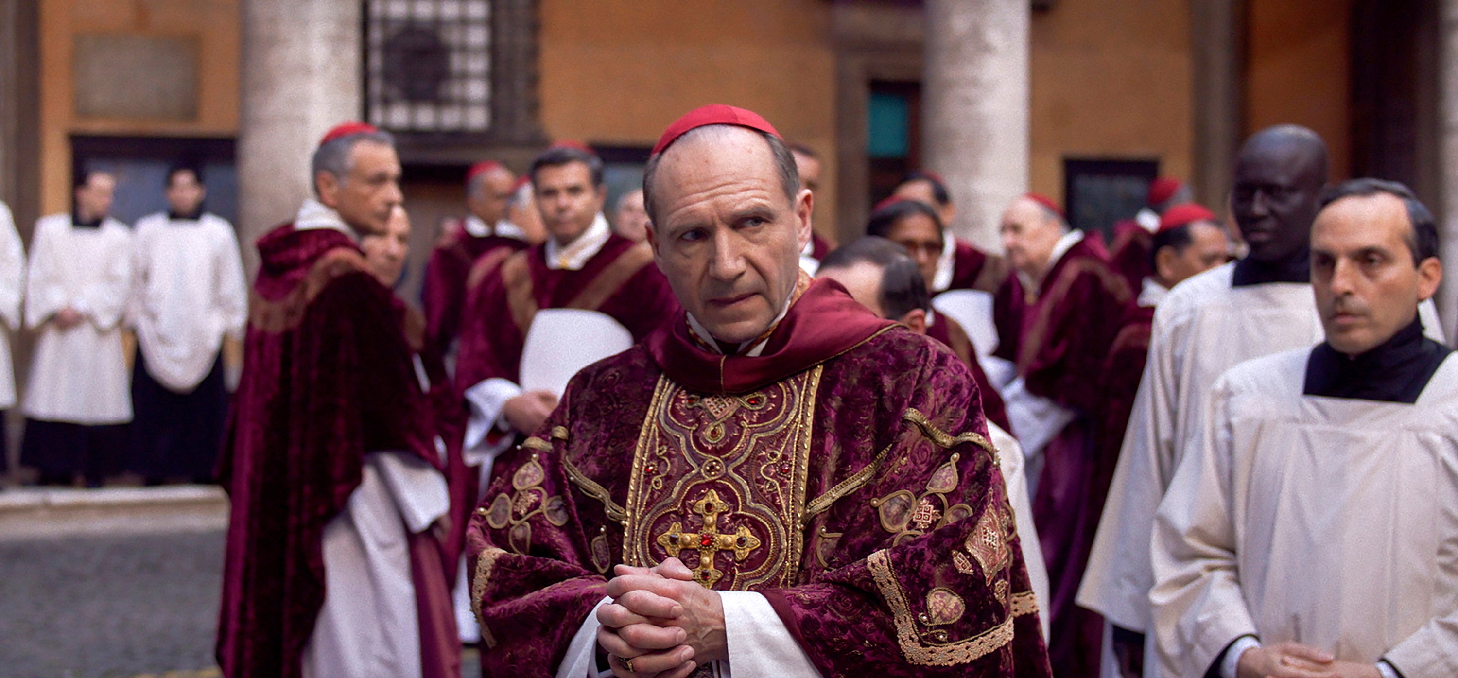 Fiennes stars as a Cardinal in the forthcoming movie about an election for the Pope