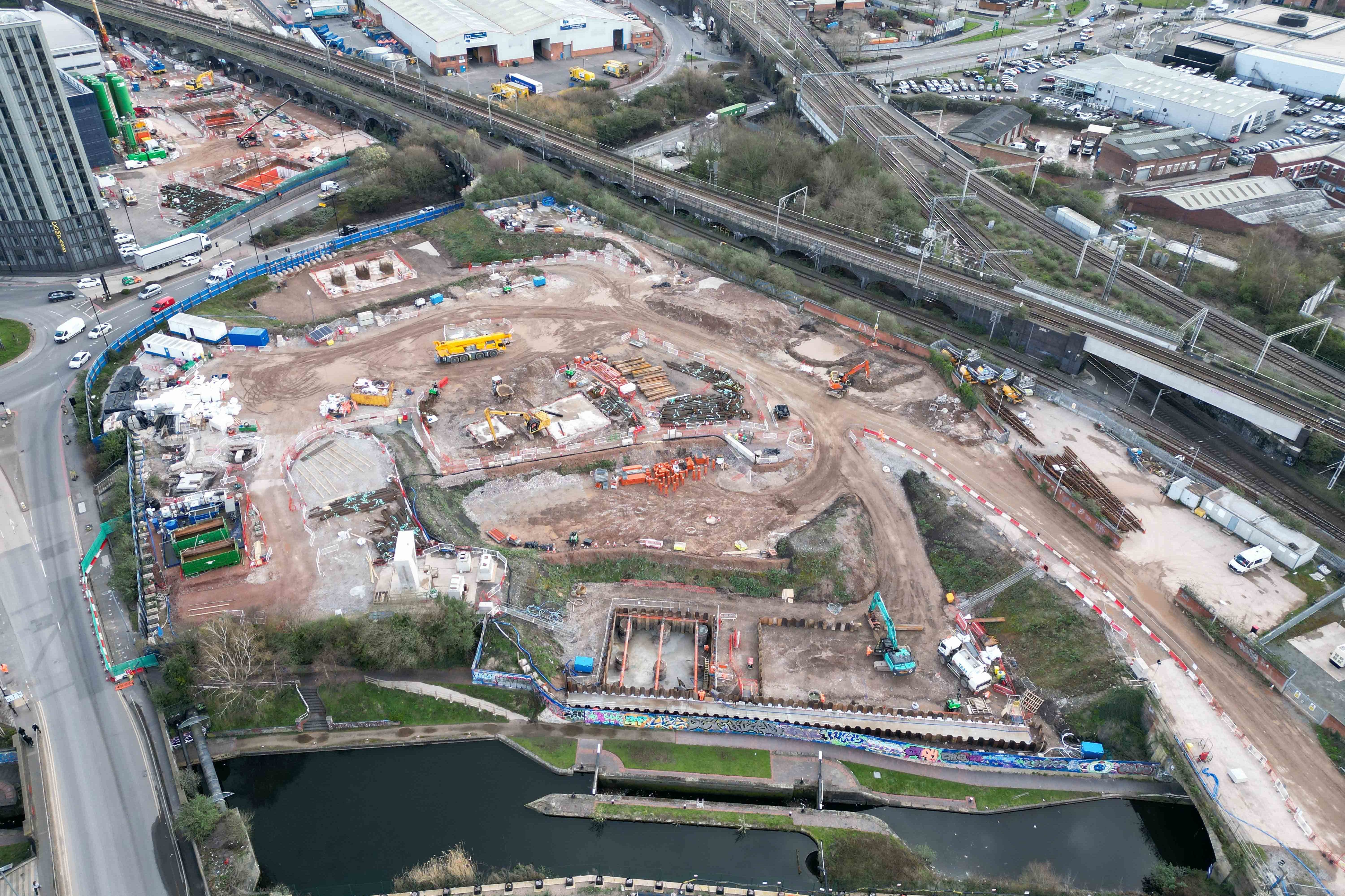 An aerial view shows the site of the Birmingham High Speed Railway construction site at Curzon Street (Jacob King/PA)