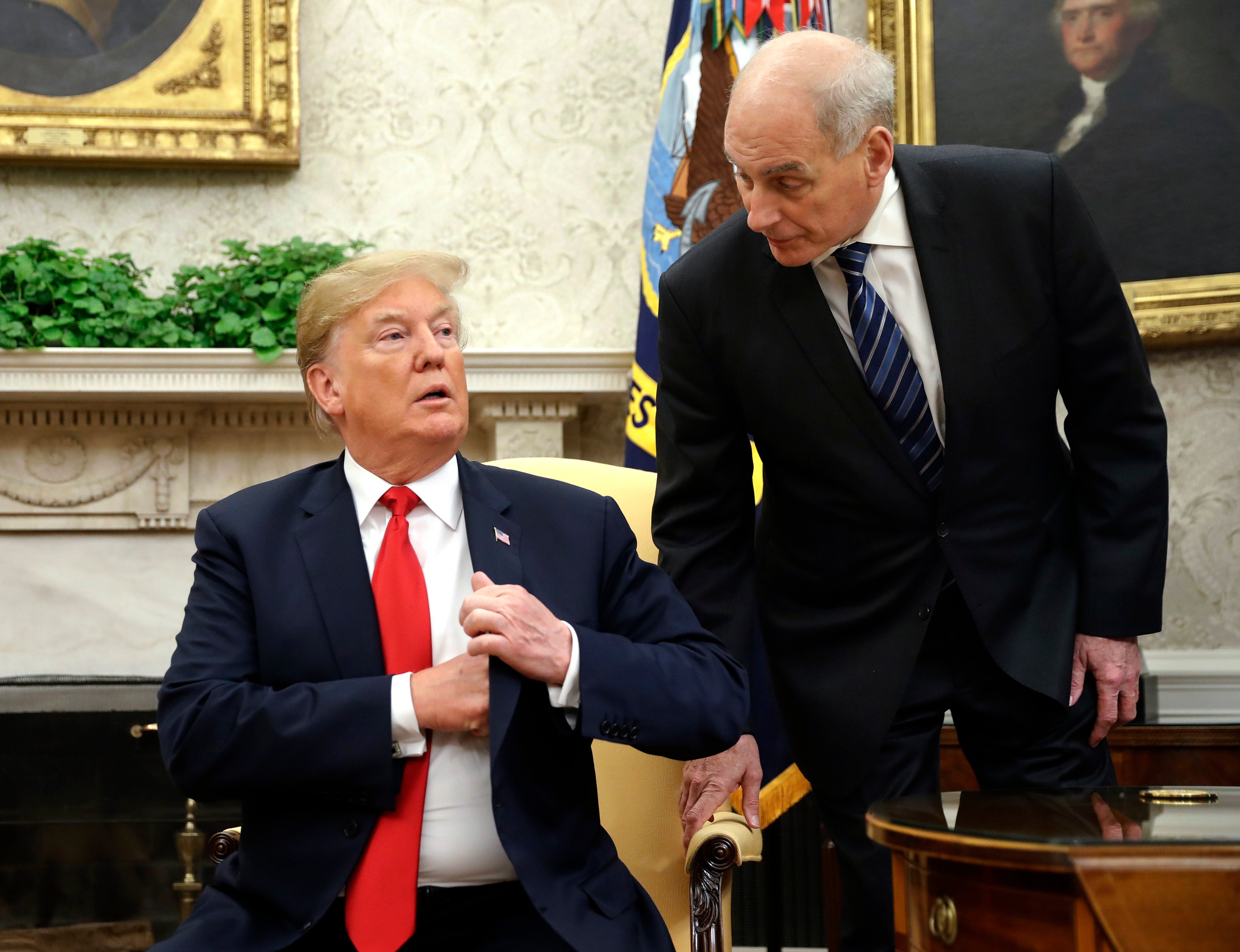 Trump (left) takes swipe at former chief of staff John Kelly (right) over his claims about ex-president’s Hitler remarks (pictured together in 2018)