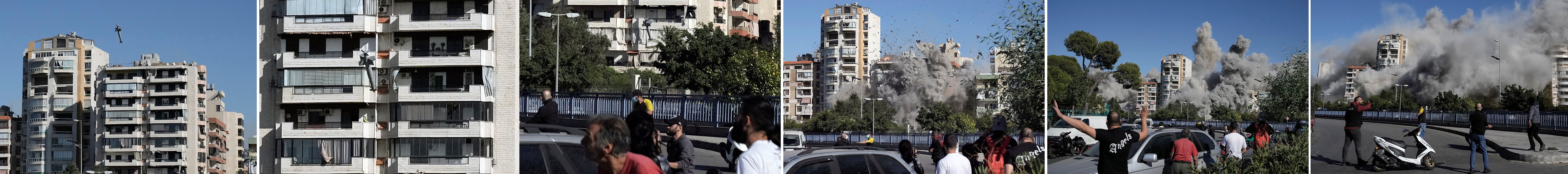 A sequence of combination images show a bomb dropped from an Israeli jet