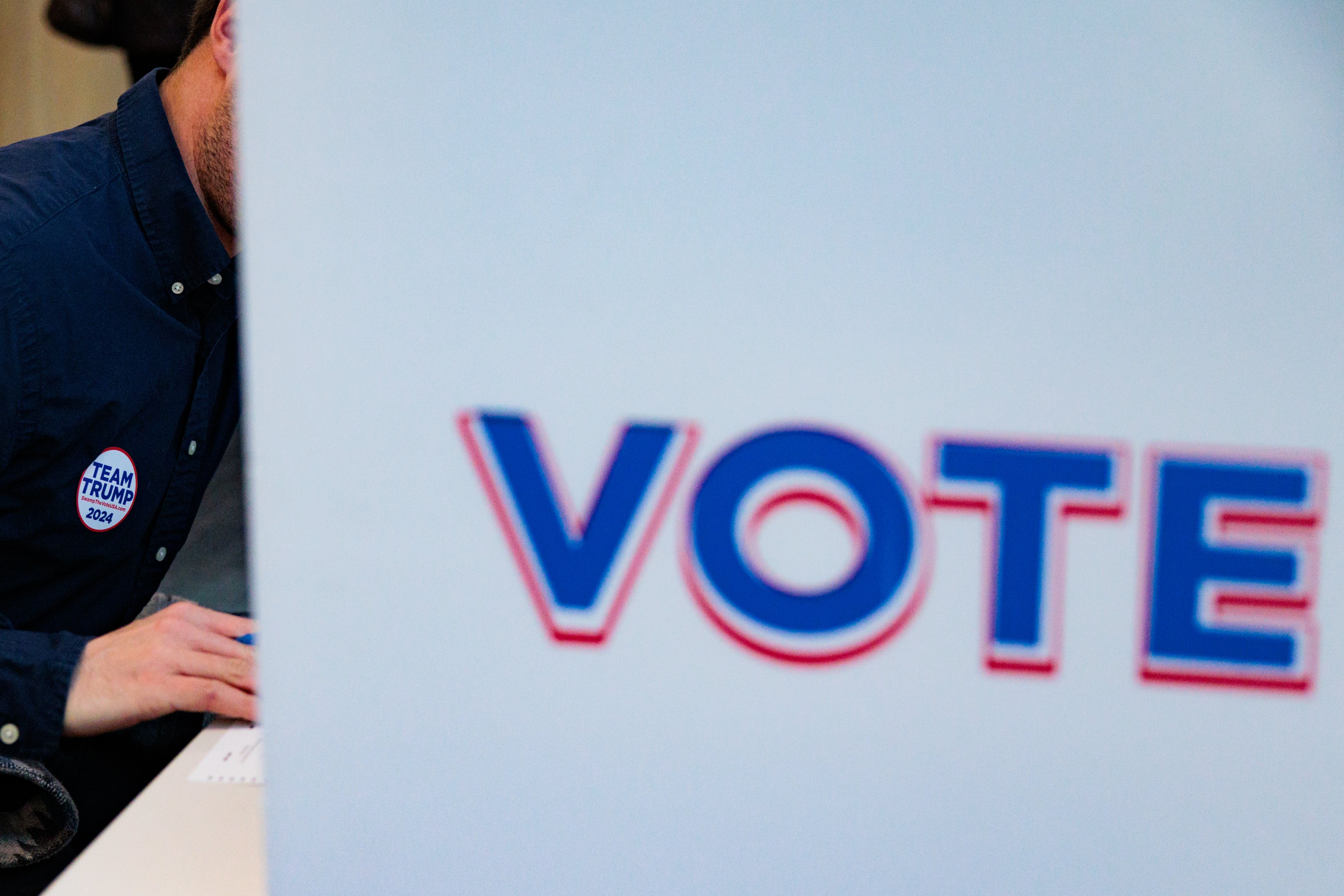 A voter casts a ballot in Pennsylvania on October 15. Pennsylvania is a key swing state this election, and current polling shows Kamala Harris two points ahead of her competitor Donald Trump