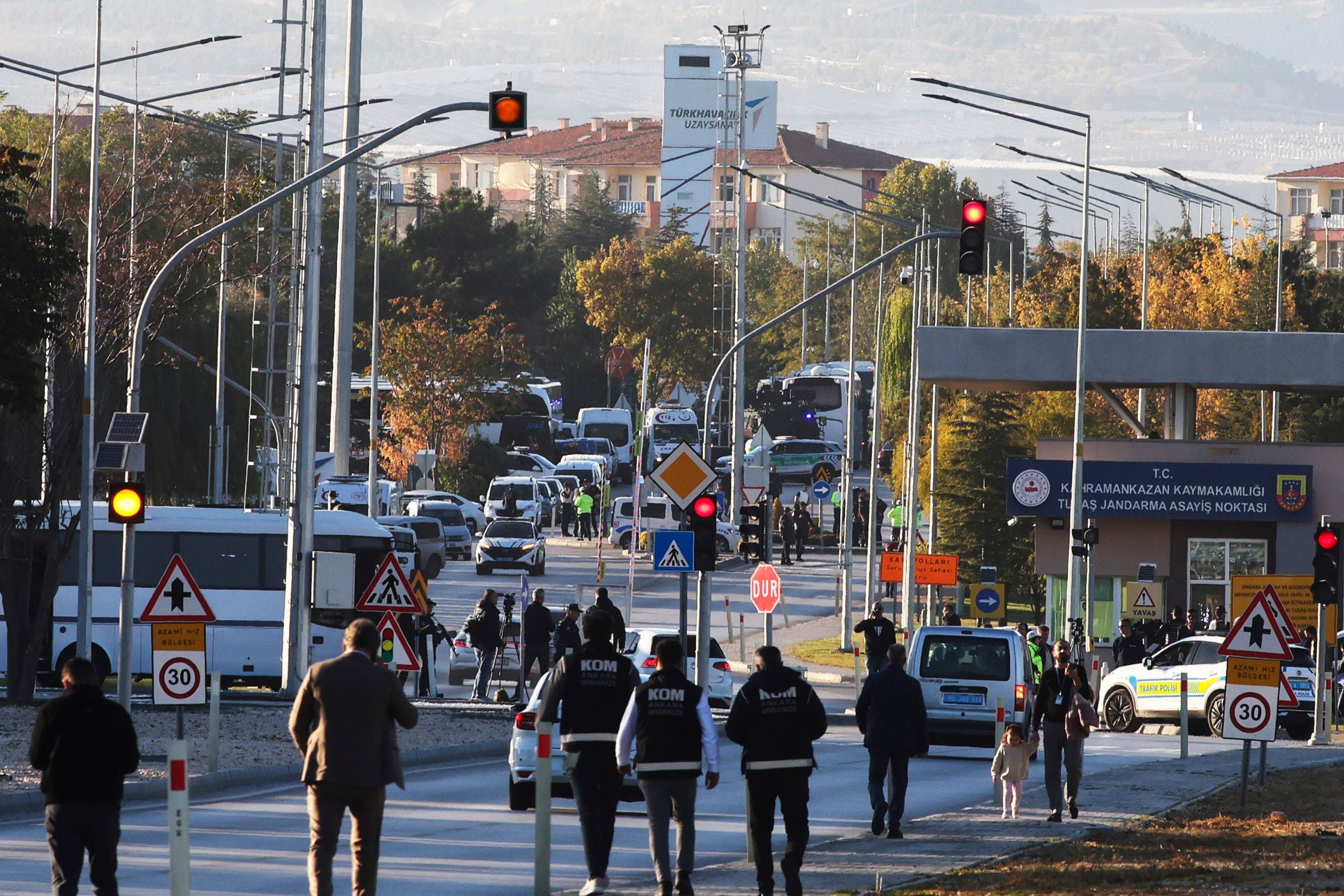 Emergency and security teams are deployed outside of Turkish Aerospace Industries Inc (Yavuz Ozden/Dia Photo via AP)