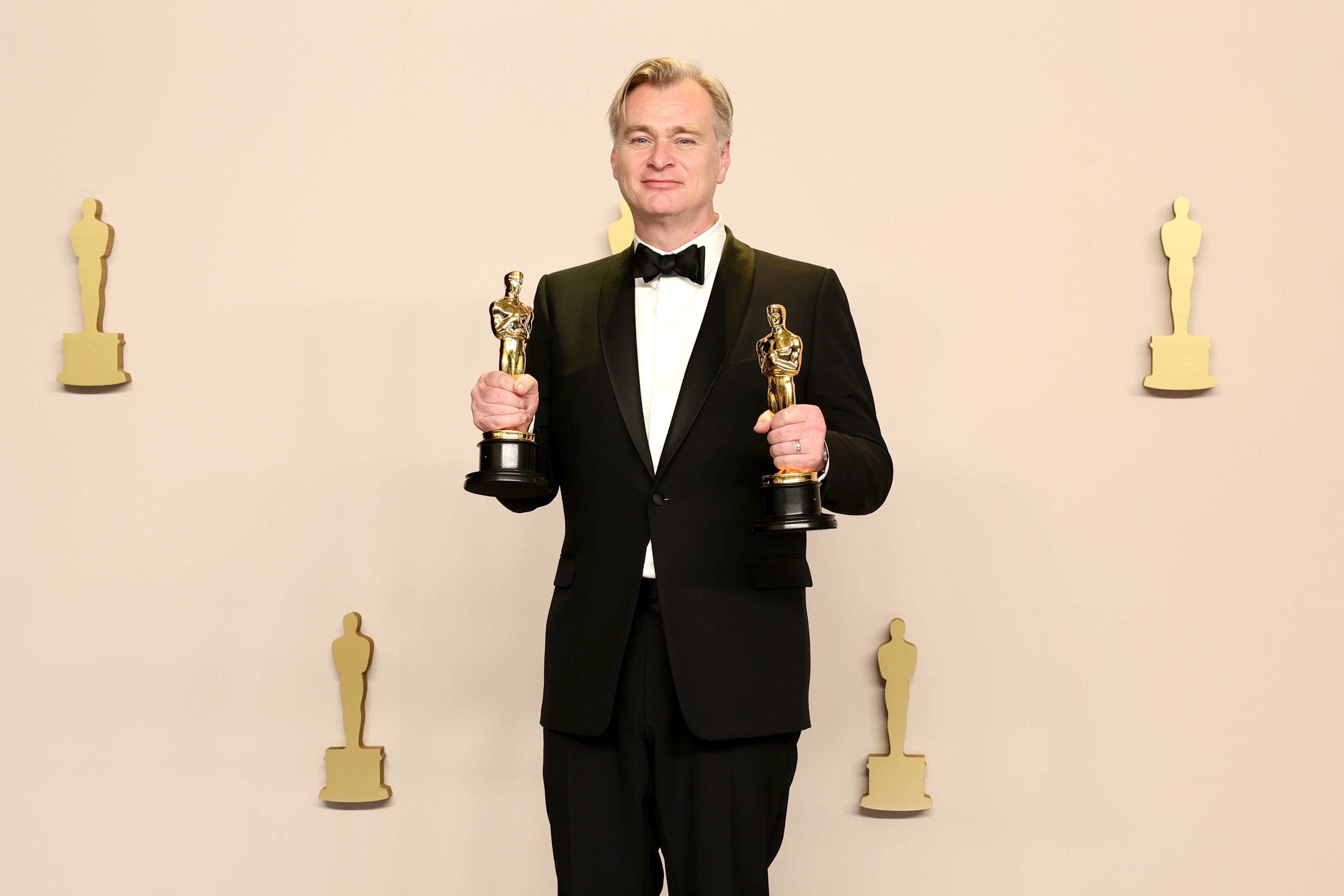 Christopher Nolan, winner of the Best Director award and the Best Picture award for Oppenheimer, during the 96th Annual Academy Awards in Hollywood on 10 March 2024