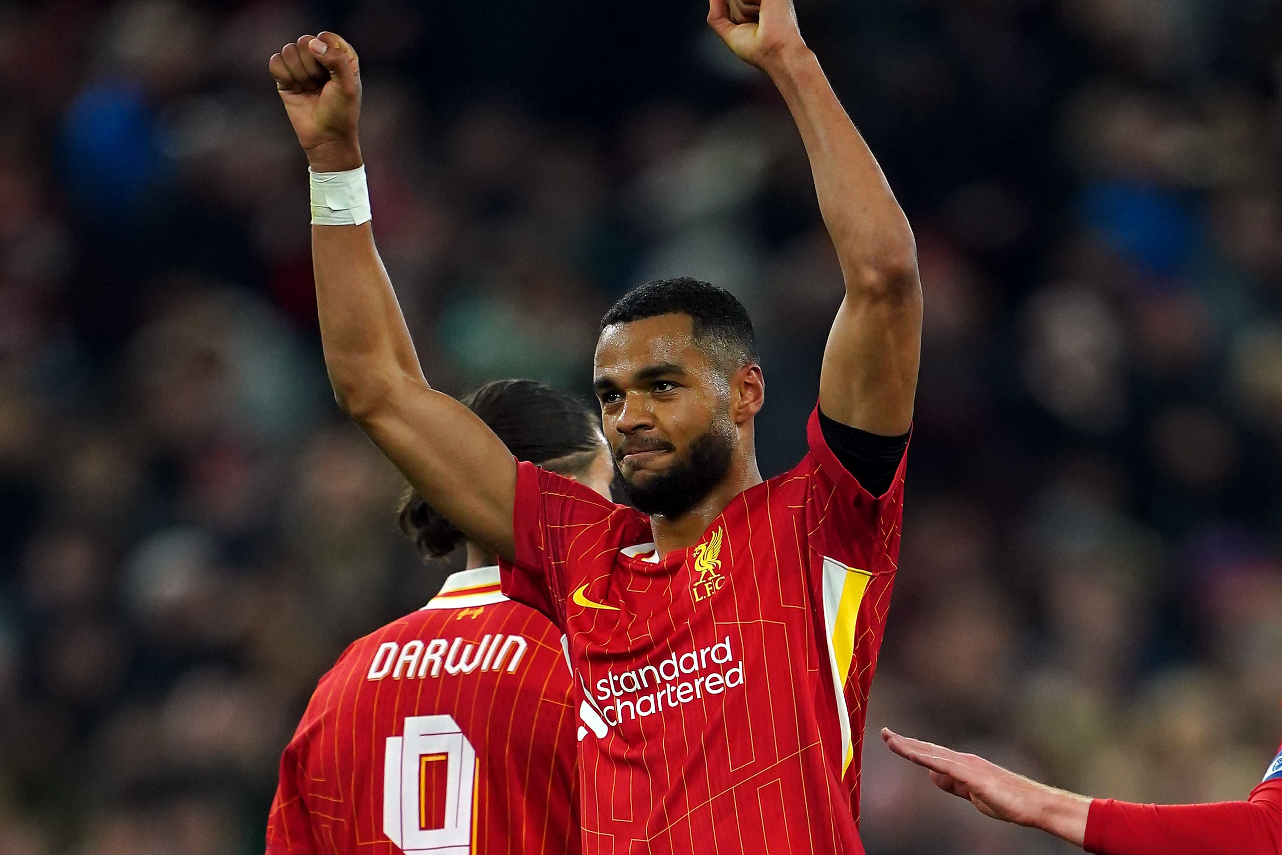 Liverpool’s Cody Gakpo celebrates scoring their side’s fourth goal of the game during the Carabao Cup third round match at Anfield, Liverpool. Picture date: Wednesday September 25, 2024.