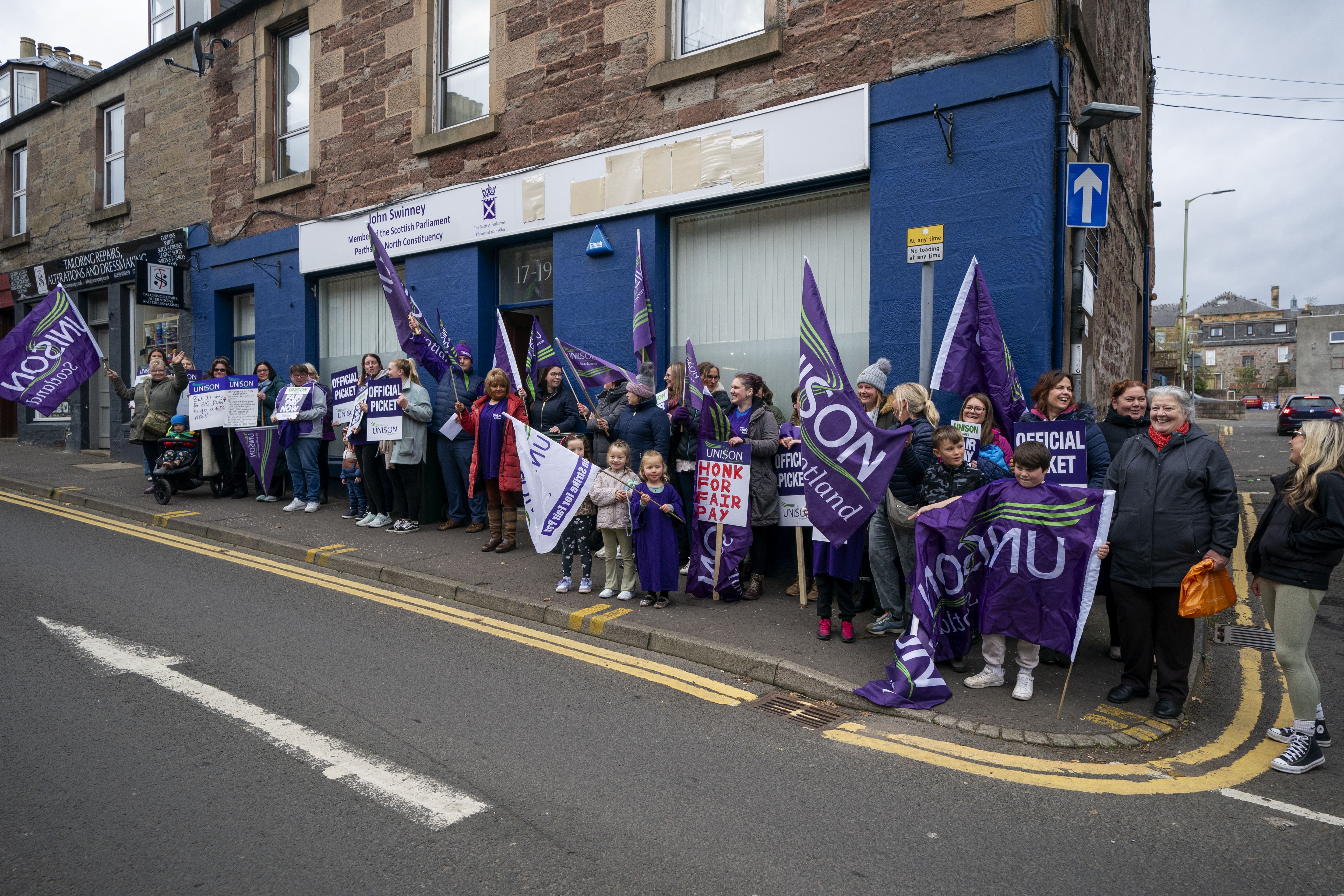 Union members protested outside John Swinney’s office in Perthshire (Jane Barlow/PA)