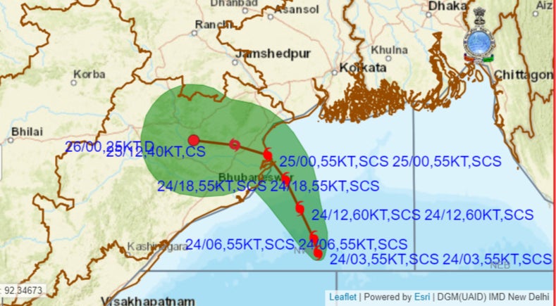 Map shows path of Cyclone Dana as it barrels towards Indian states of Odisha and West Bengal