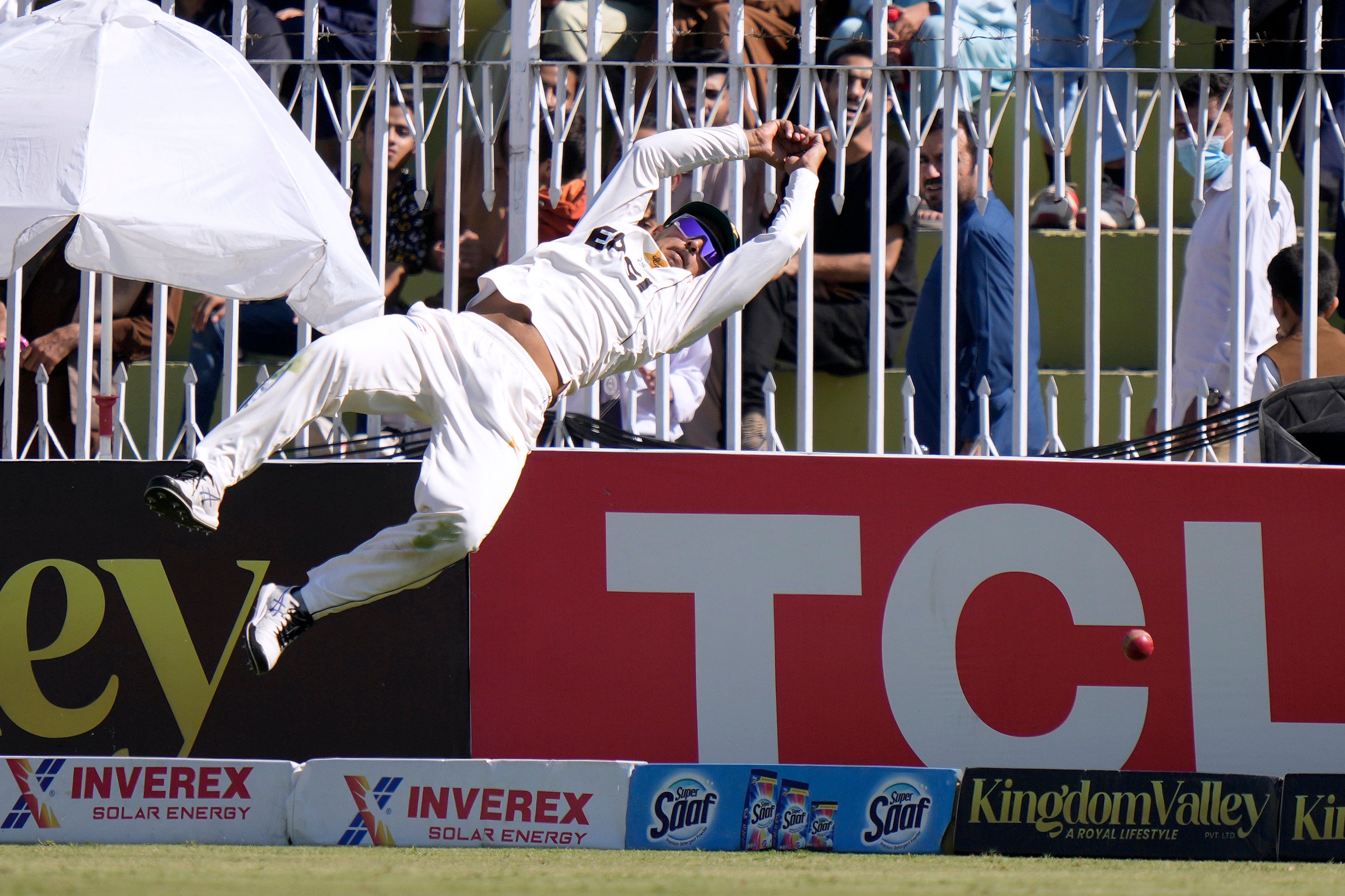 Saim Ayub could not hold on in the deep (Anjum naveed/AP)