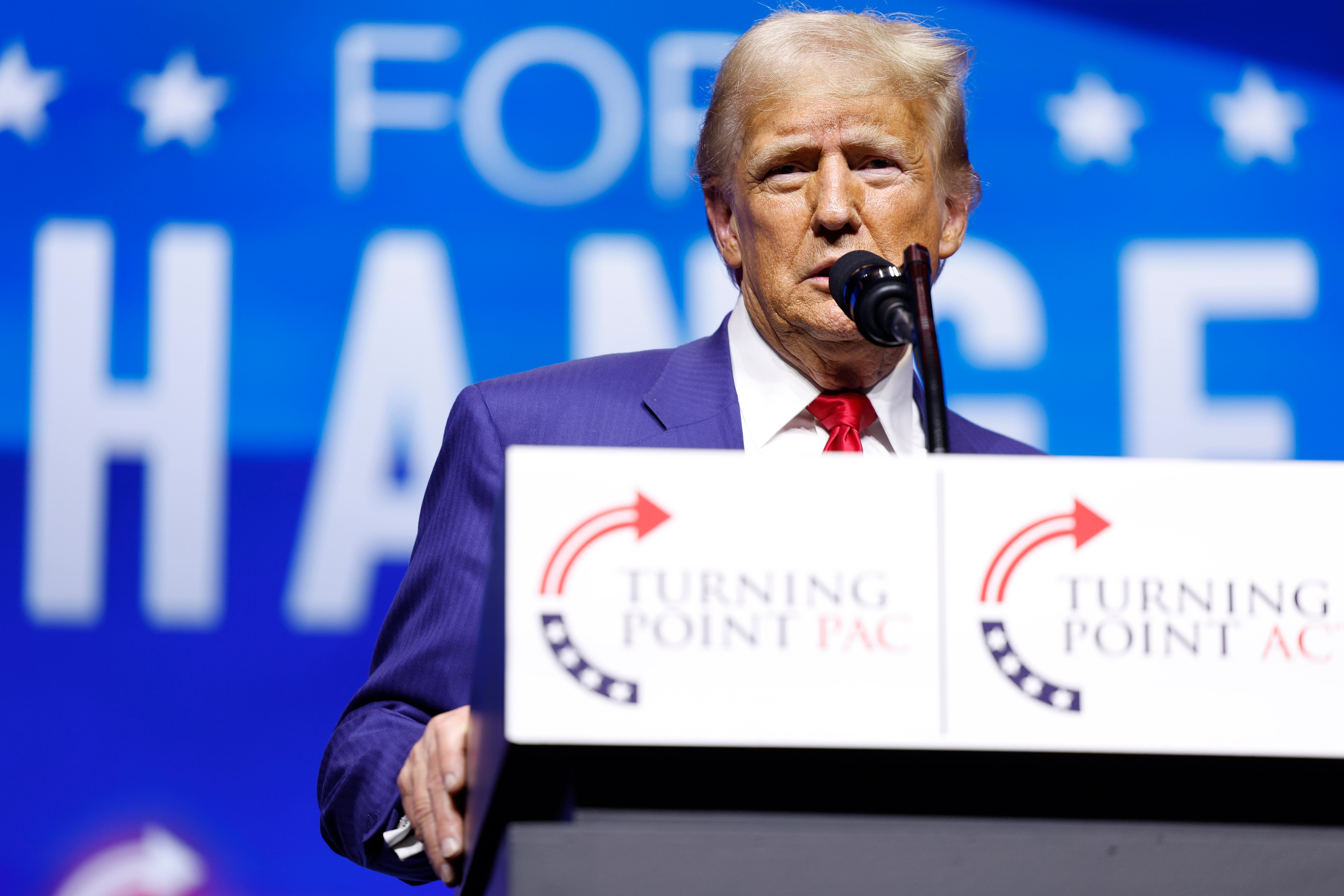 Trump speaks at a Turning Point Action campaign rally on October 24 in Las Vegas, Nevada