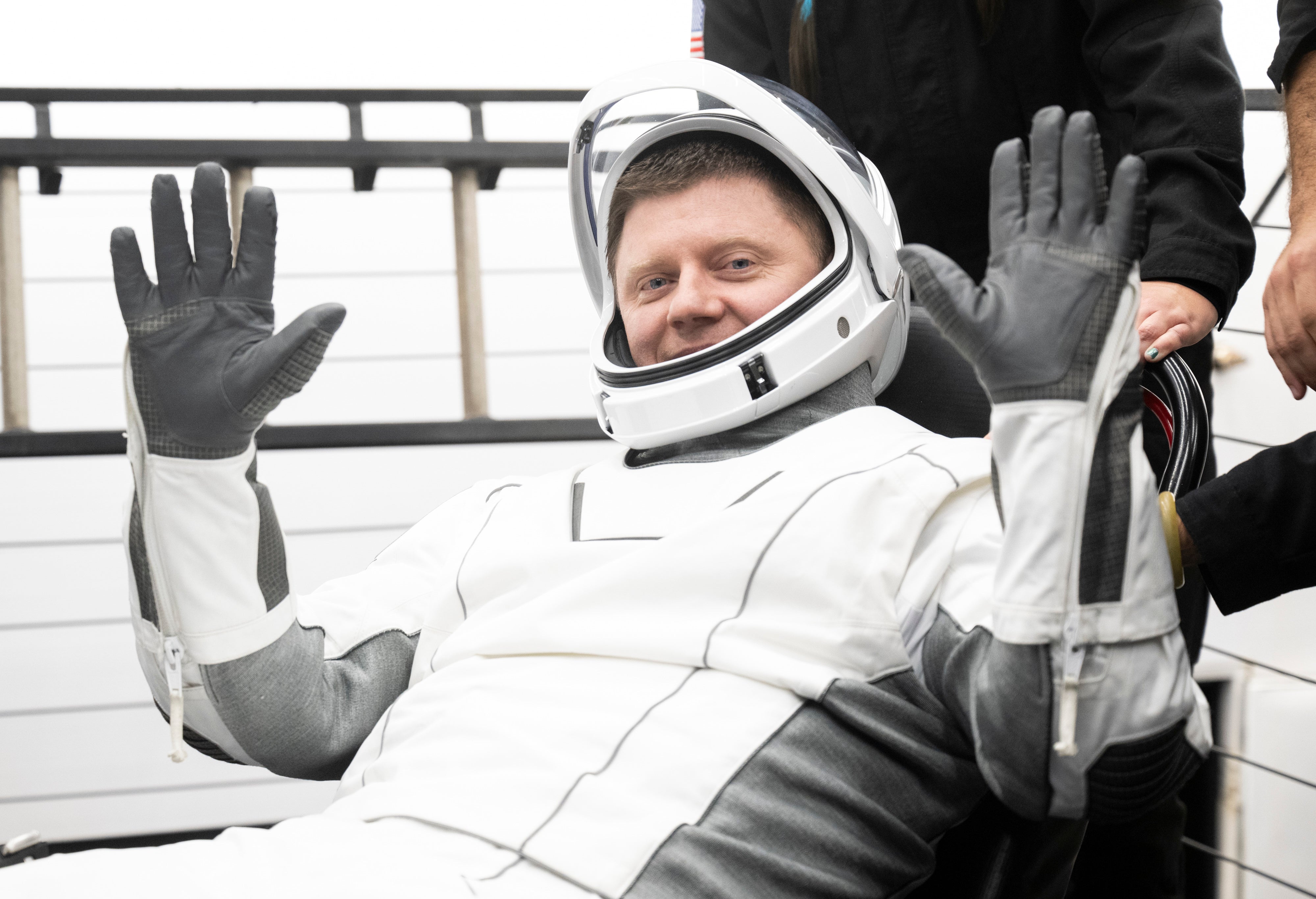 Roscosmos cosmonaut Alexander Grebenkin is helped out of the SpaceX Dragon Endeavour spacecraft on Friday morning. Grebenkin was one of four in the capsule, including three NASA astronauts