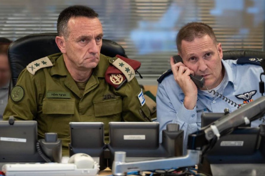 Israel Defense Force Maj. Gen. Herzi Halevi commands the attack on Iran at an Air Force base in Kirya, in Tel Aviv, alongside Air Force Commander General Tomer Bar.