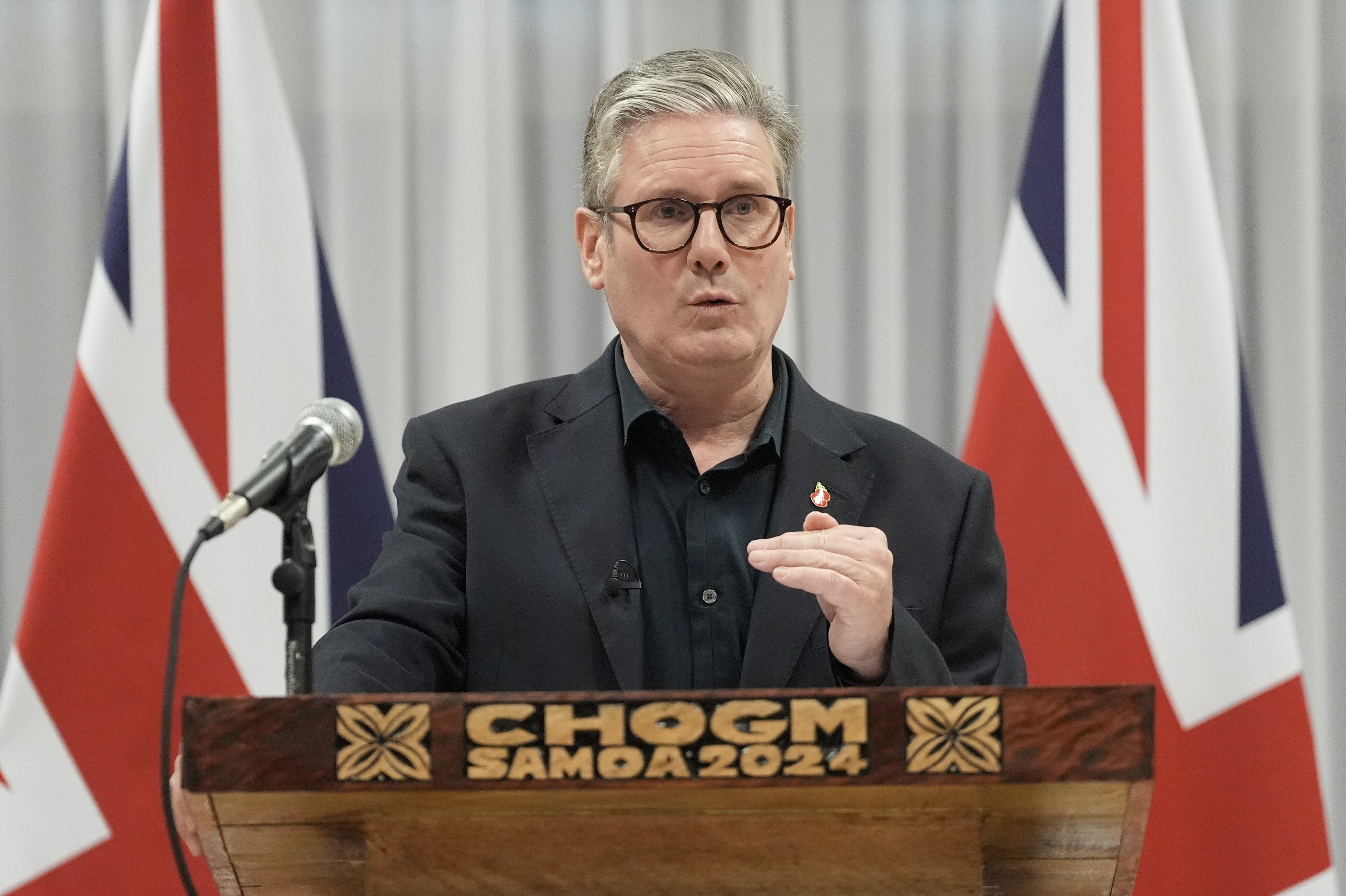 Keir Starmer speaking at a press conference during the Commonwealth Heads of Government Meeting in Samoa