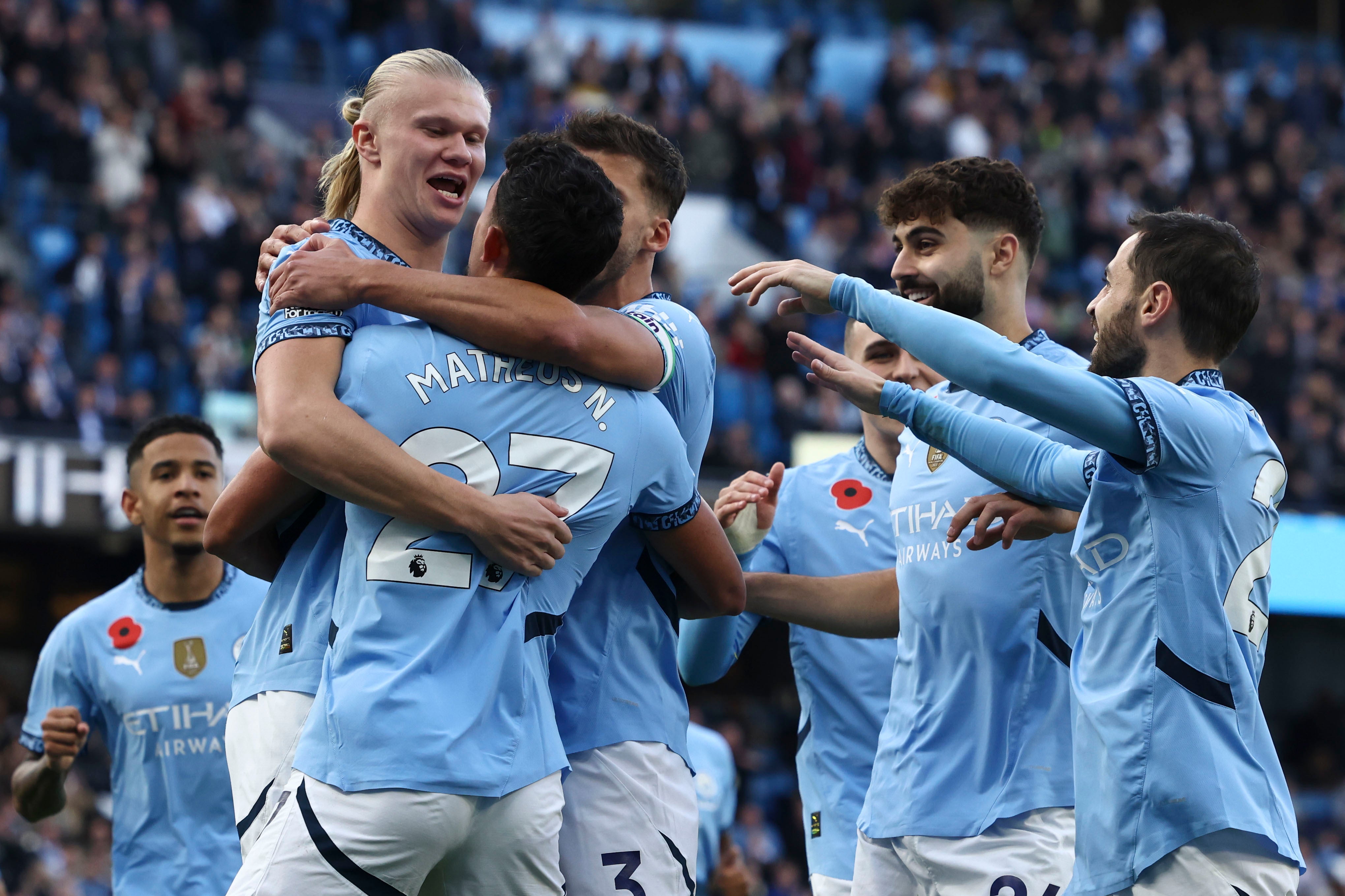 Erling Haaland celebrates with teammates