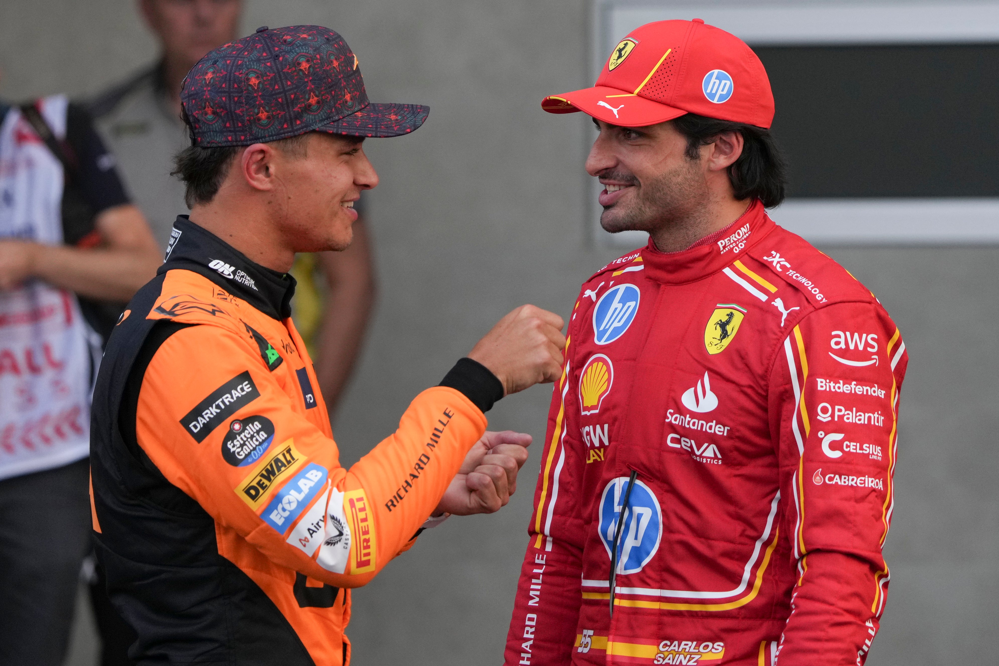 Lando Norris and Carlos Sainz chat after qualifying