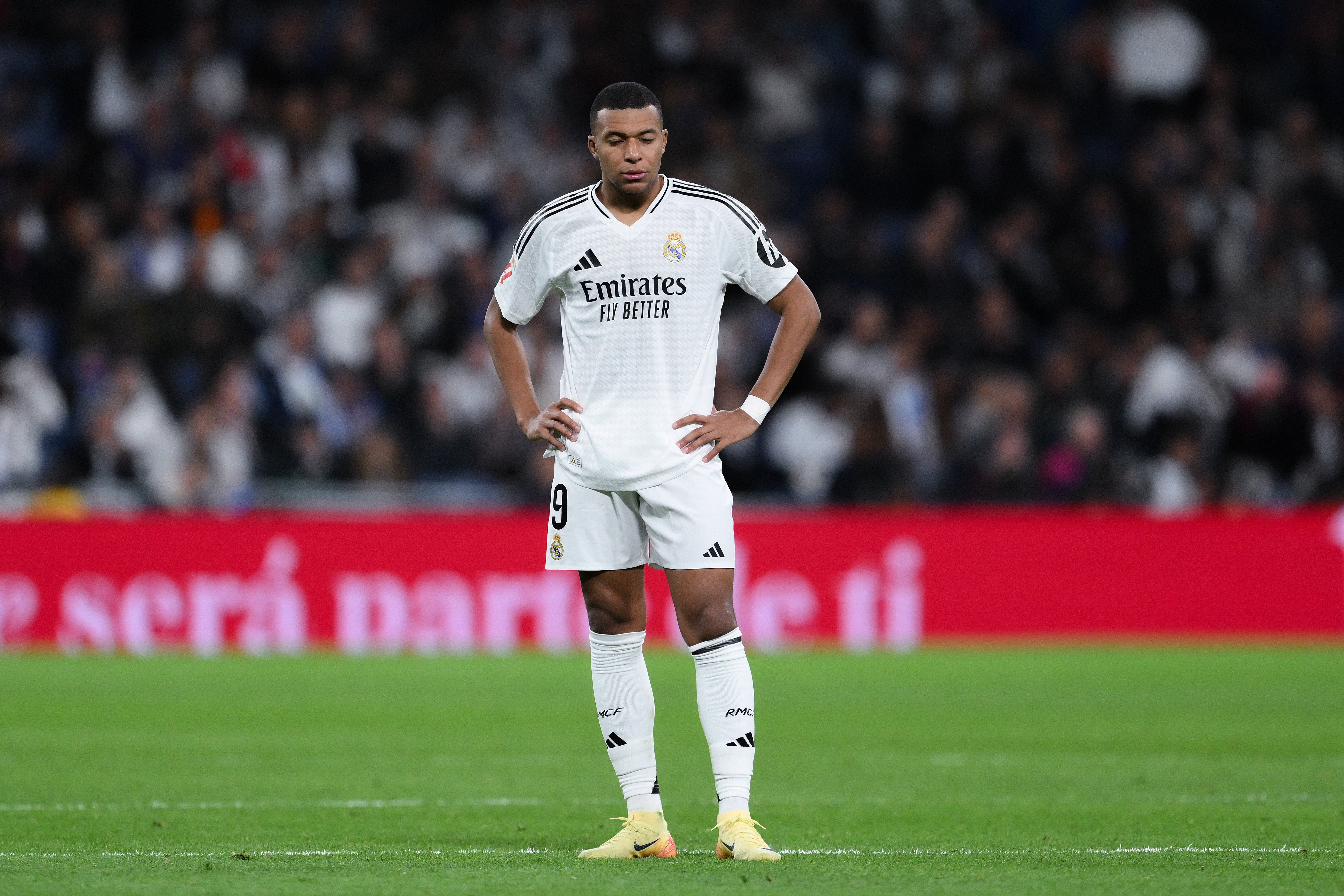 Kylian Mbappe of Real Madrid is left frustrated