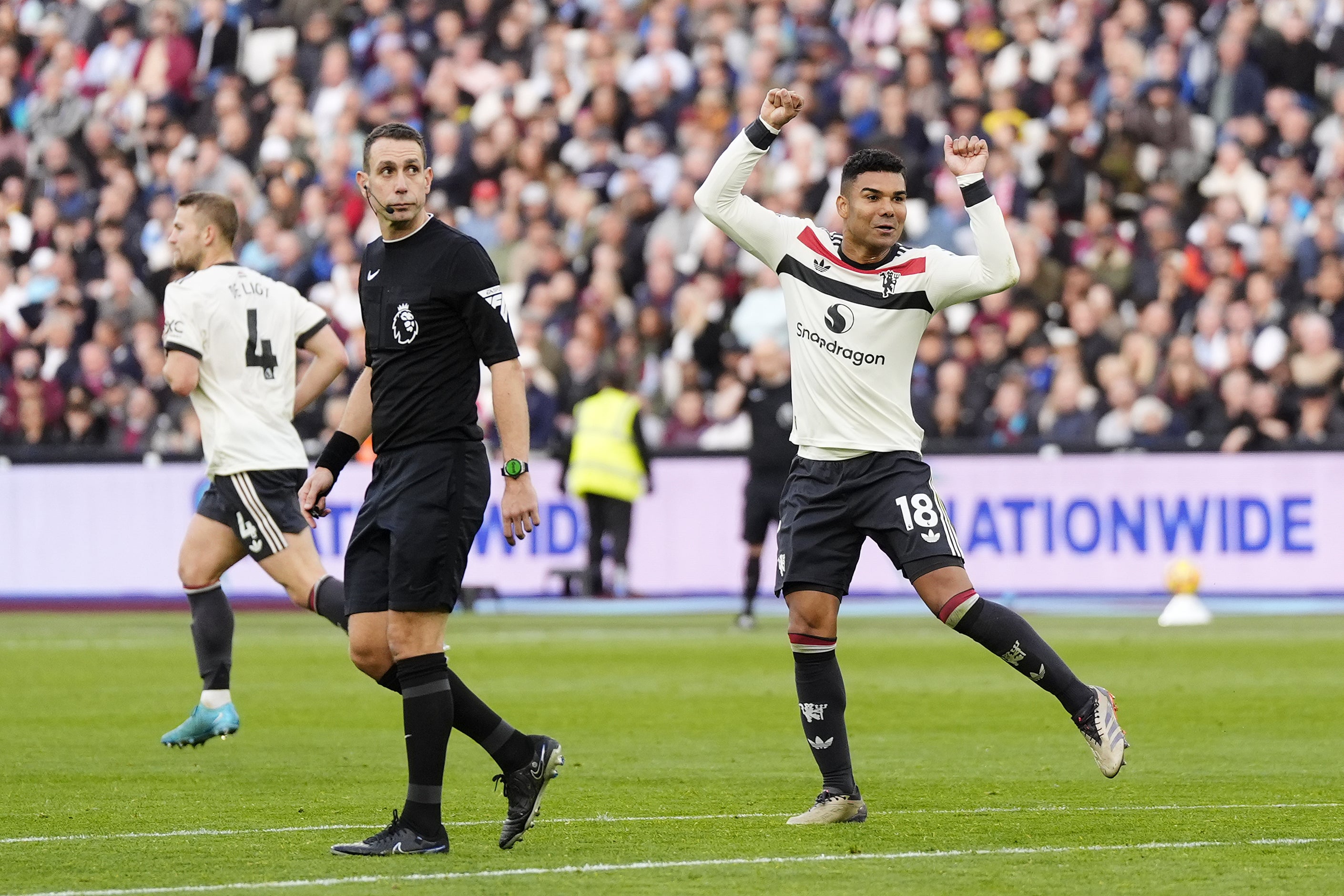 Manchester United’s Casemiro thought he had salvaged a point at the death (Nick Potts/PA)