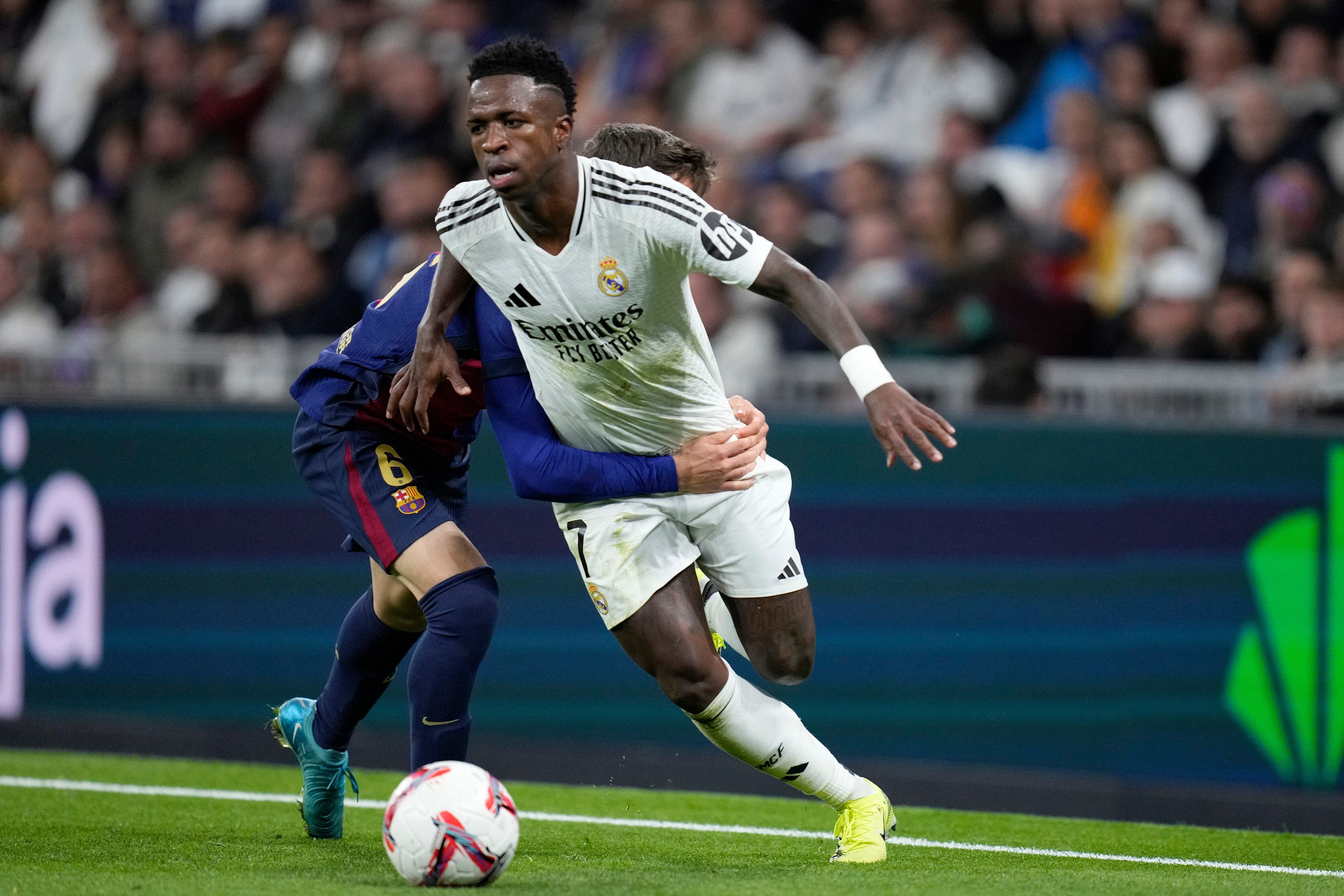 Real Madrid’s Vinicius Junior has offered his support to the Barcelona players who suffered alleged racist abuse during their 4-0 win on Saturday (Bernat Armangue/AP)