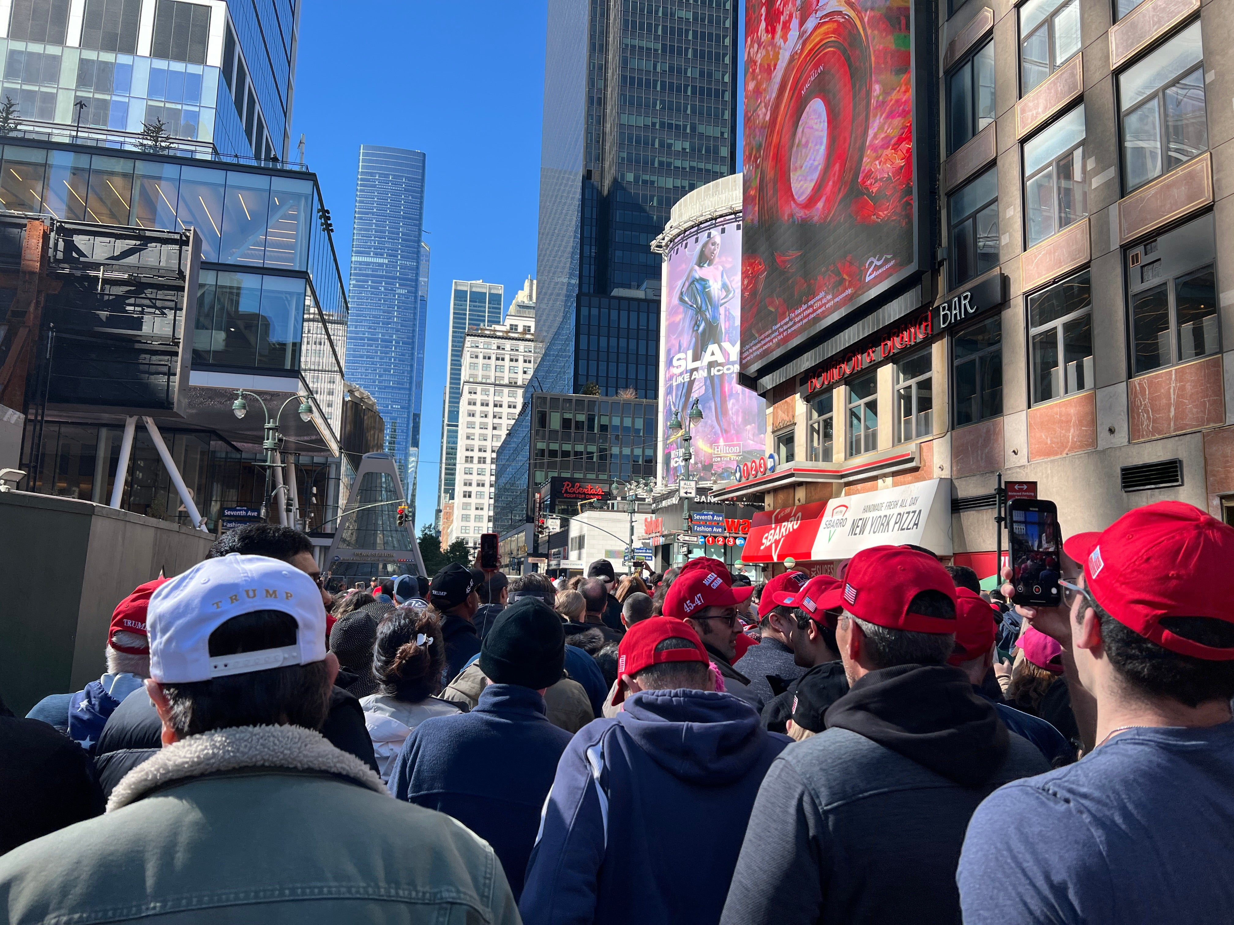 The crowd of Trump supporters lined up at 9:30 am on Sunday to wait to enter MSG at noon