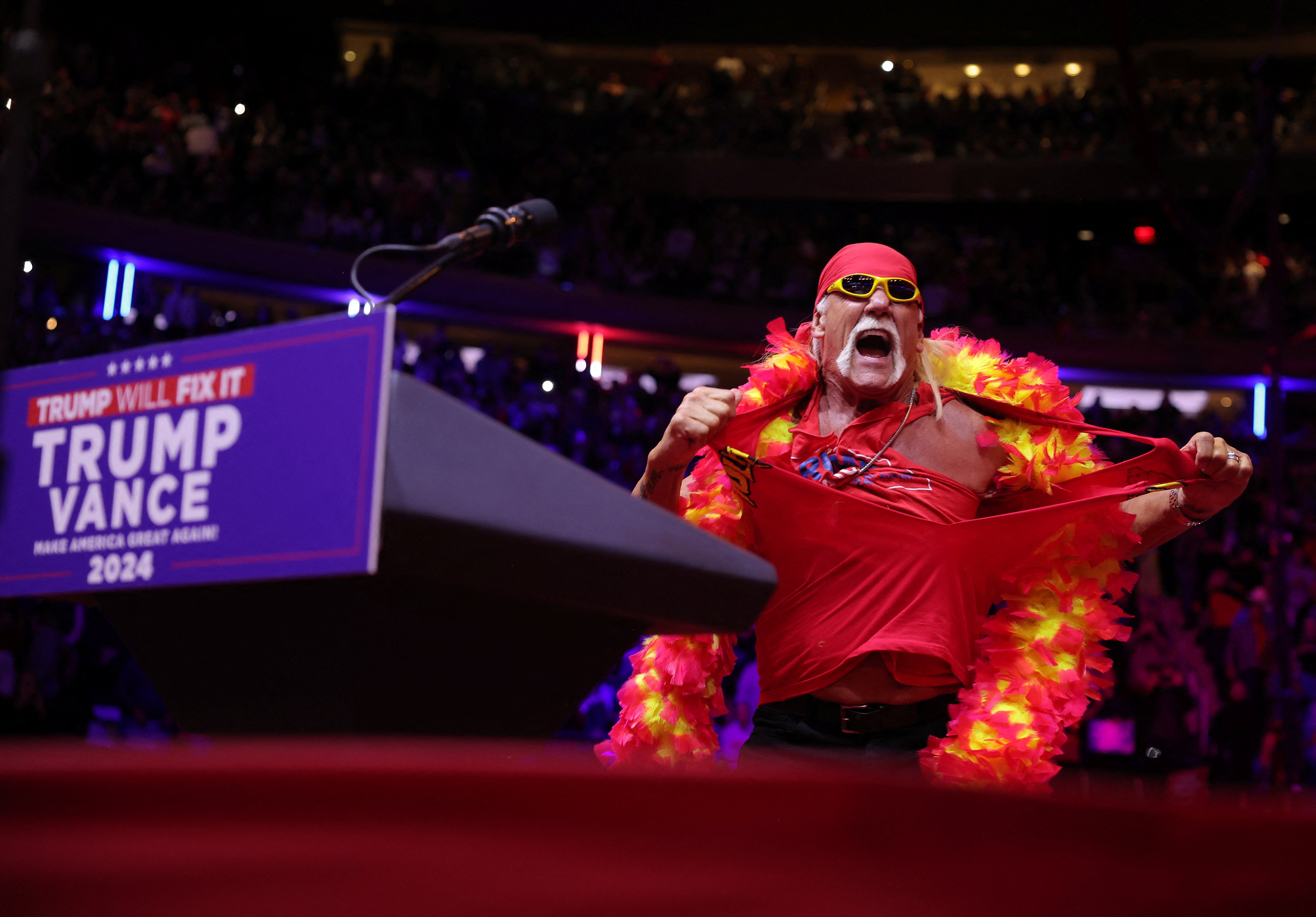 Countless people joined Trump for the rally, including Hulk Hogan, who ripped his shirt when he came to the podium. For seven hours, Republican speakers addressed the 19,000-person crowd