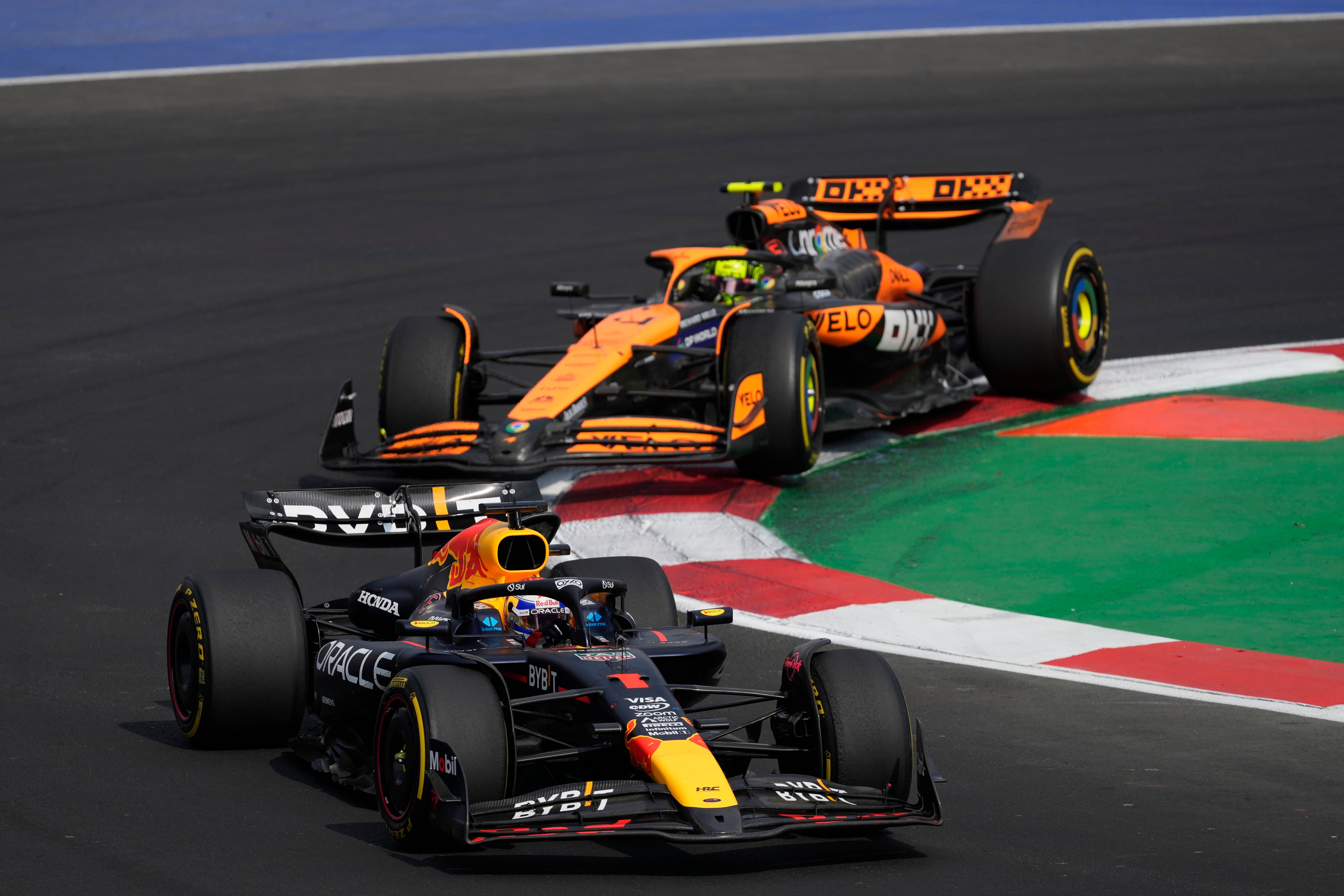 Verstappen led in the early stages of the race with Norris close behind