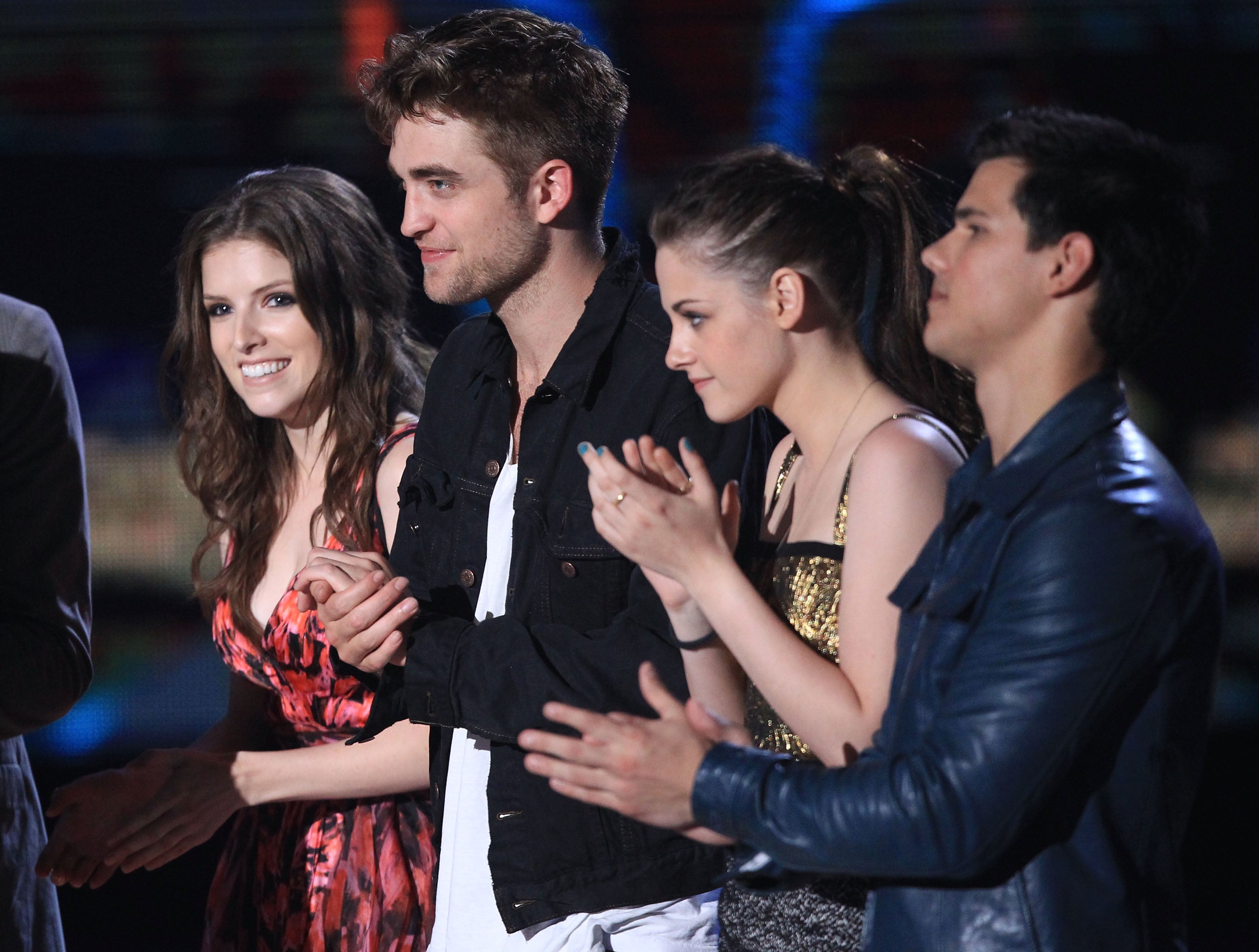 Anna Kendrick, Robert Pattinson, Kristen Stewart and Taylor Lautner from “Twilight Saga: New Moon” at the 2010 MTV Movie Awards