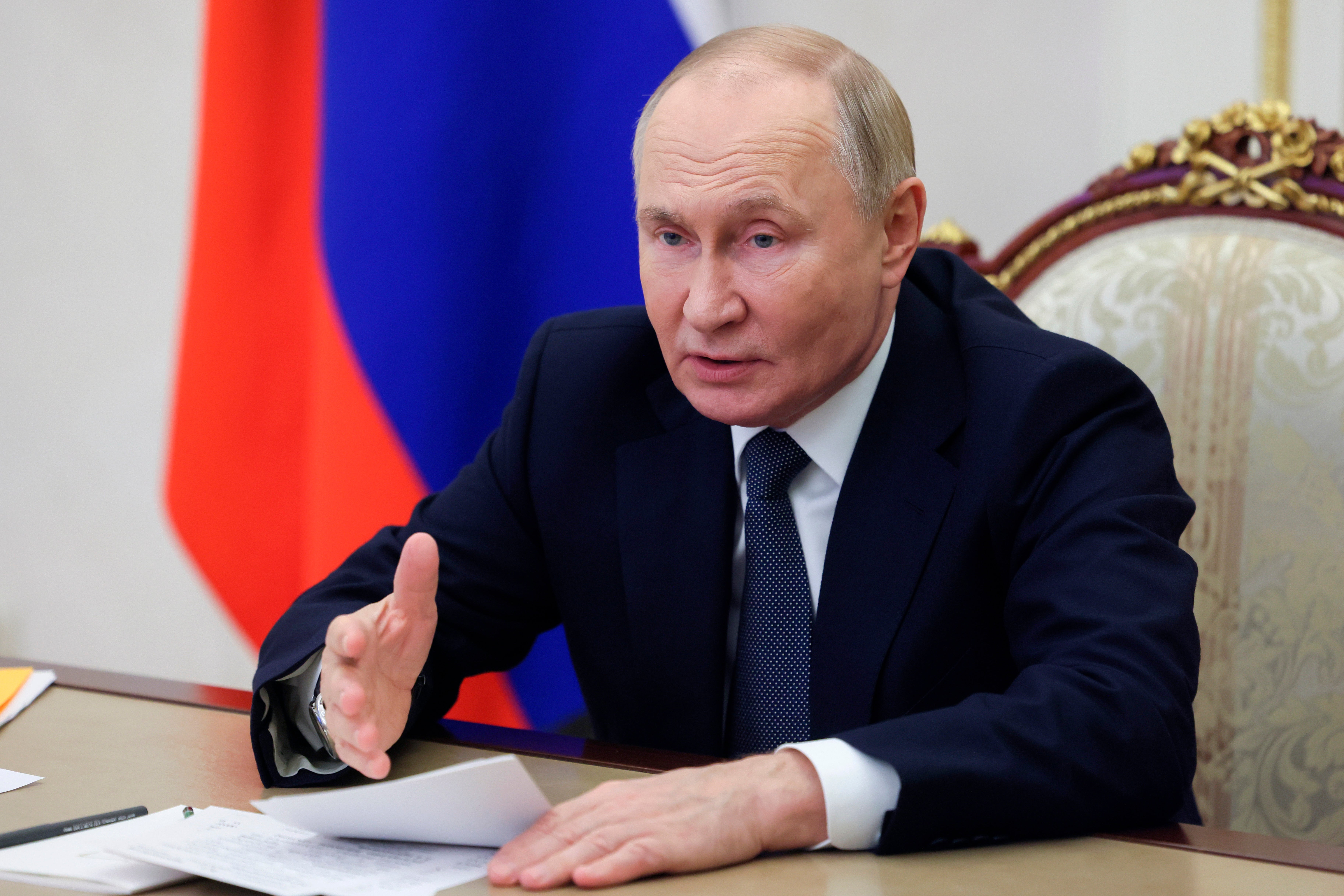 Vladimir Putin holds a video conference about the Russian economy at the Kremlin