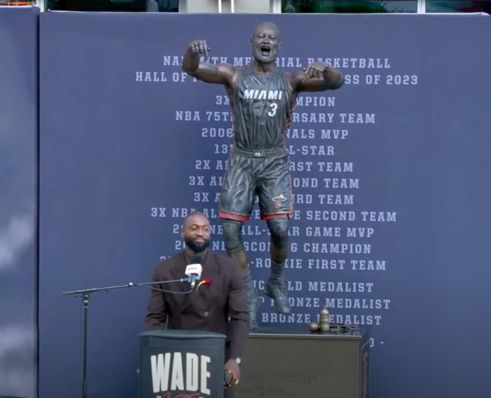 Dwyane Wade attends Miami Heat’s unveiling of his statue