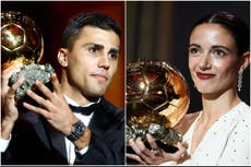 Rodri wins Ballon d’Or as Barcelona’s Aitana Bonmati claims Feminin award second year running