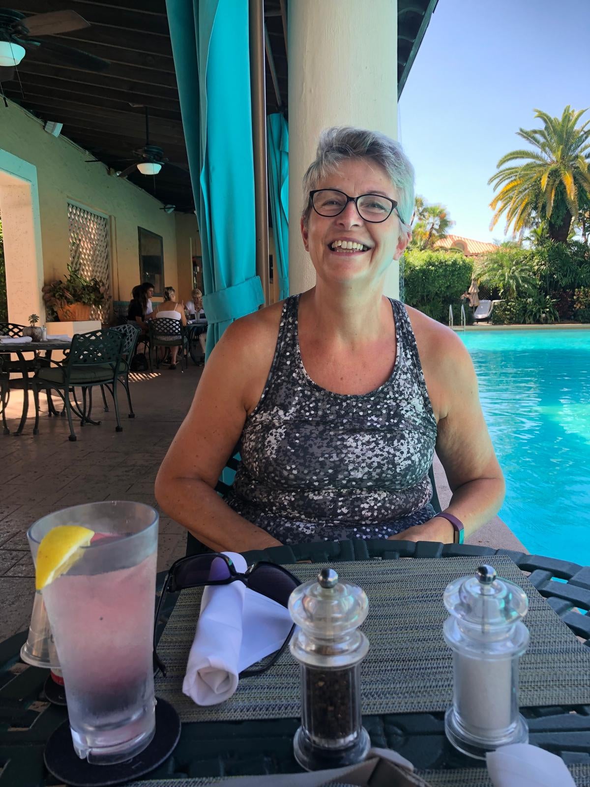 Tim’s wife Elizabeth enjoying a meal at the Biltmore Hotel Miam