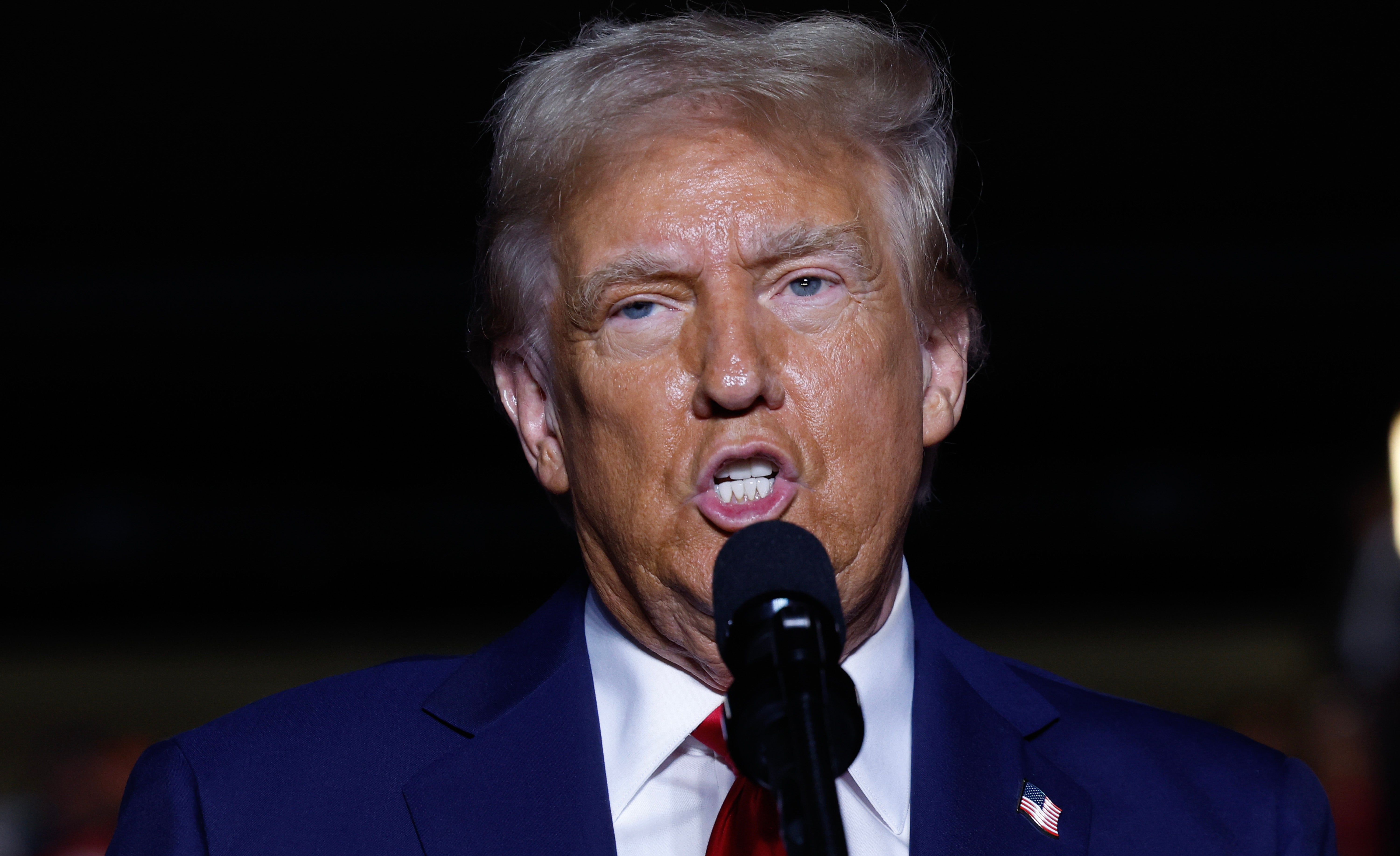 Donald Trump speaks at his campaign rally at McCamish Pavilion in Atlanta, Georgia, on October 28 2024