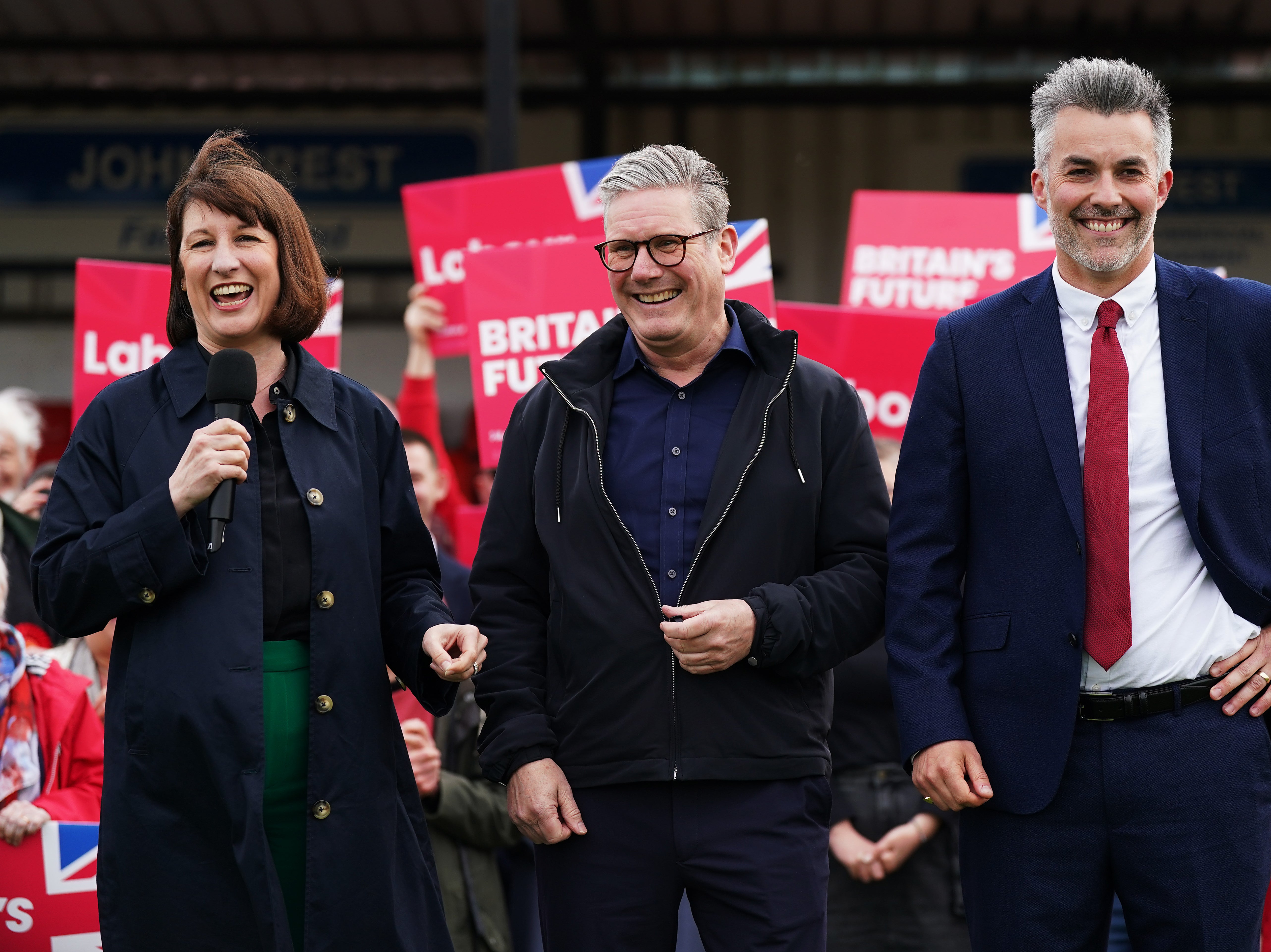 Reeves pictured with Keir Starmer and York and North Yorkshire mayor David Skaith earlier this year