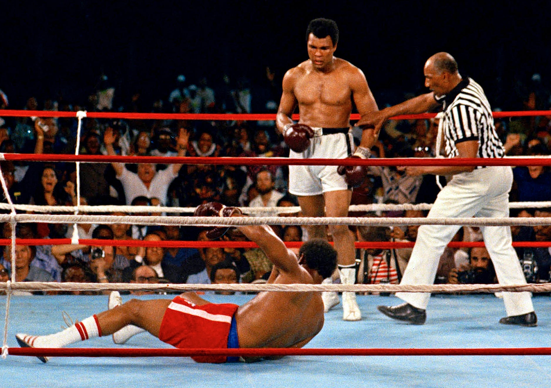Muhammad Ali knocks down George Foreman