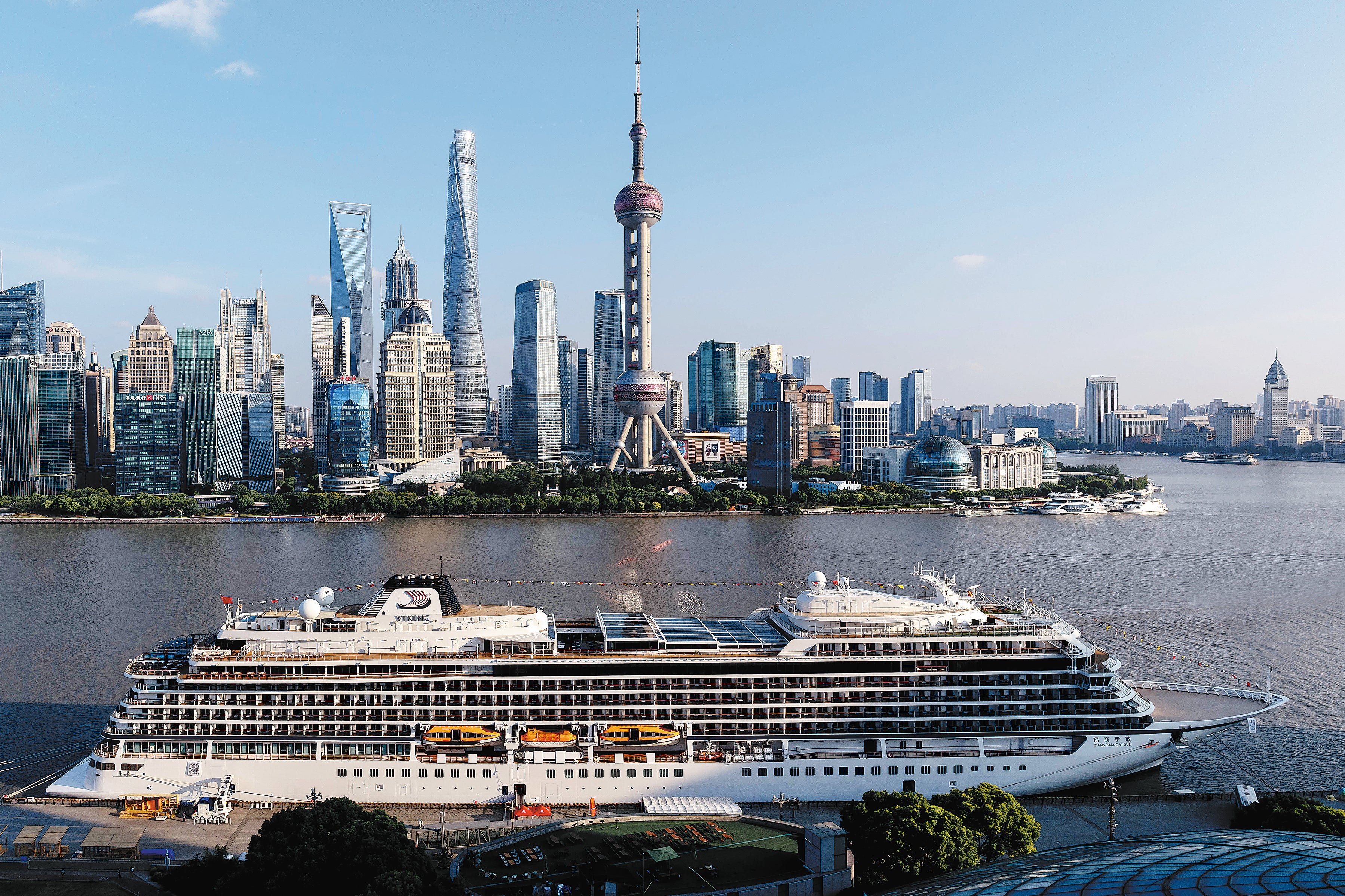 Viking Yidun, the first Chinese-flagged luxury cruise ship, docks in Shanghai in September