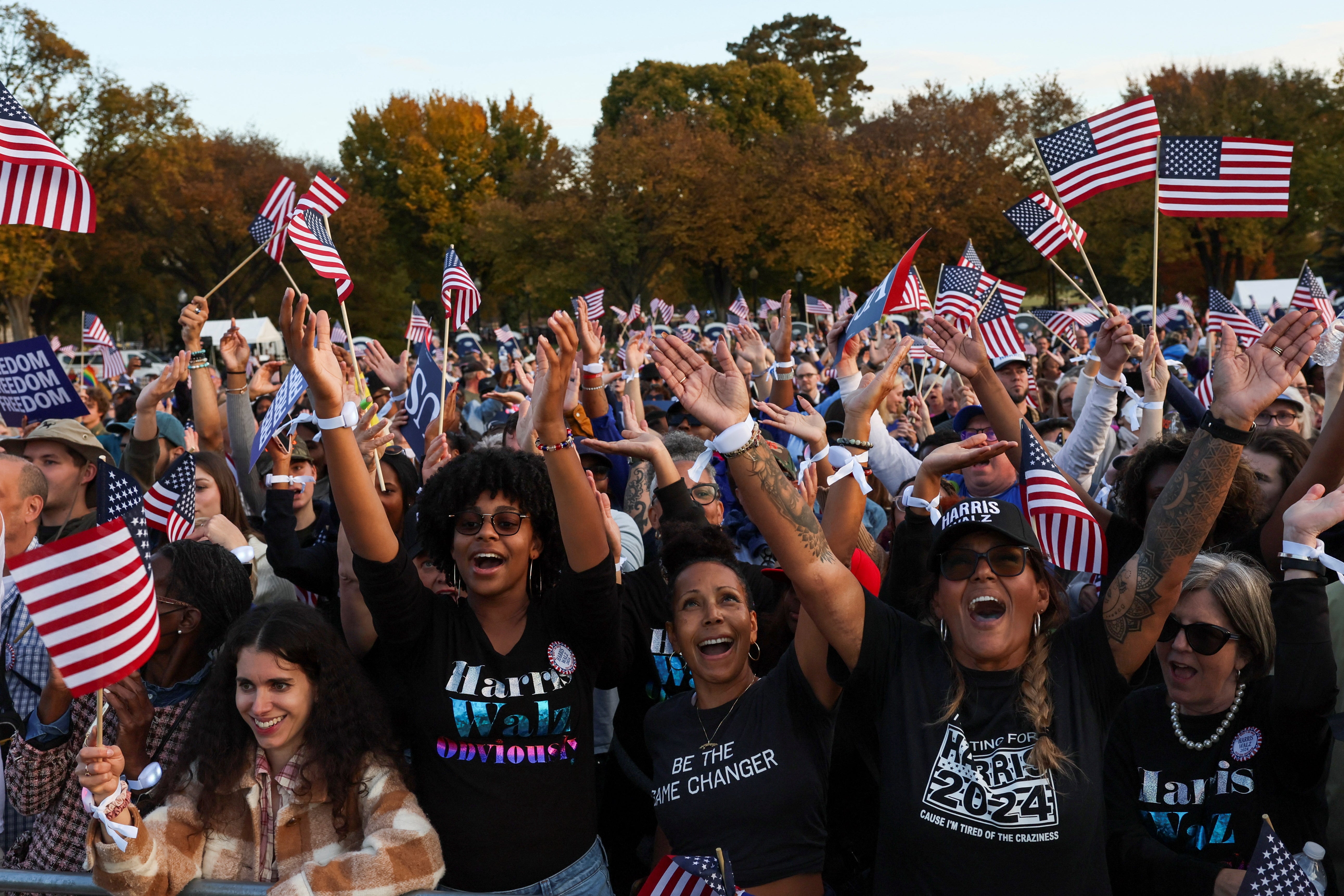 Crowds of supporters wait for Harris to arrive at the Ellipse