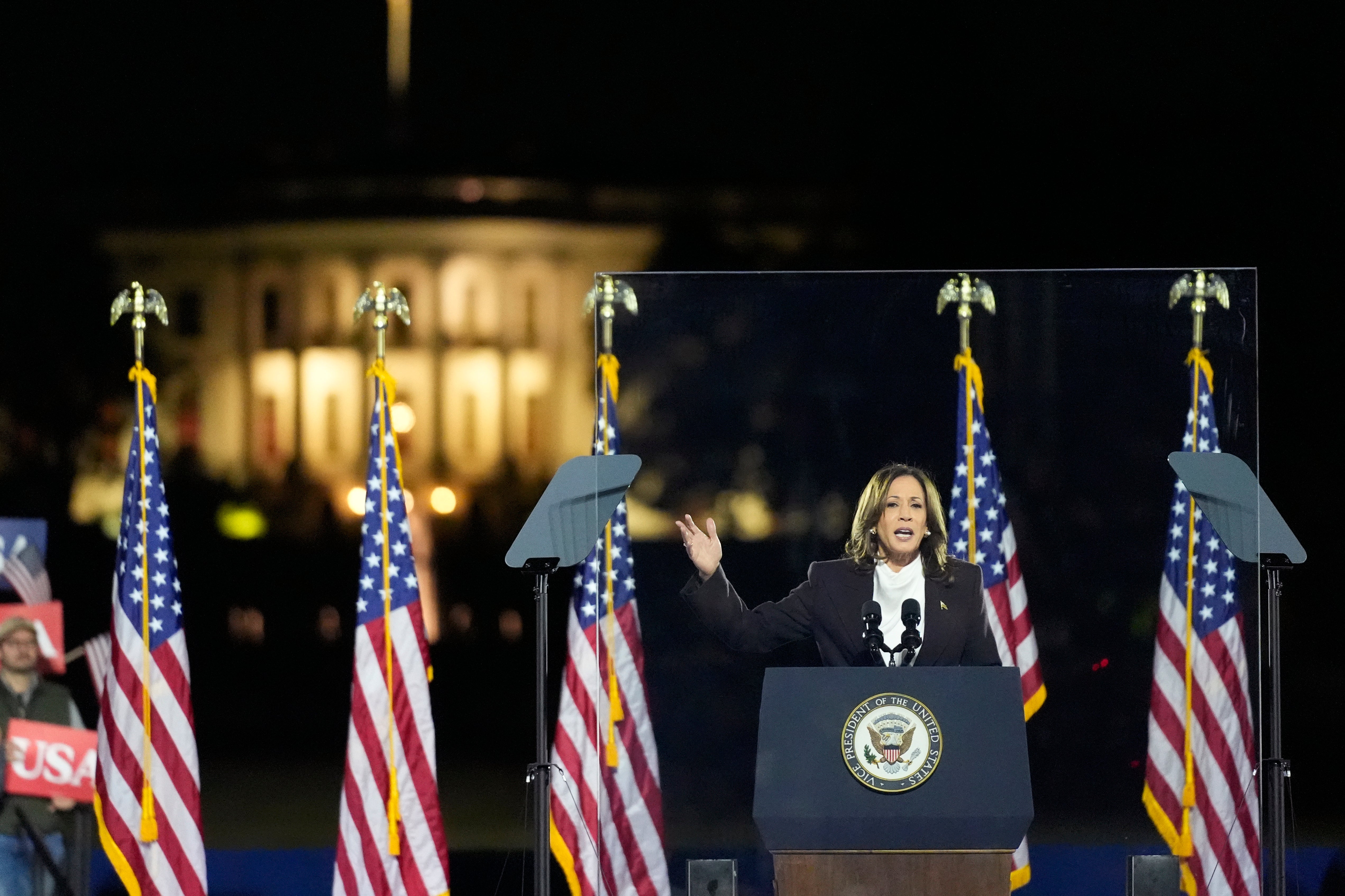 Harris, standing in front of the building she hopes to move into on January 20 next year, stressed her middle-class upbringing and insisted she would be a president for all Americans