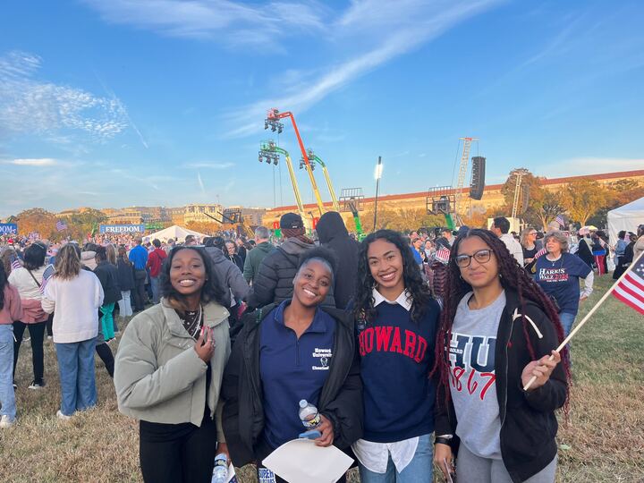 Kimora Alexander, left, a friend who didn’t want to give her name, Nina Igual, and Nini Williams at the rally