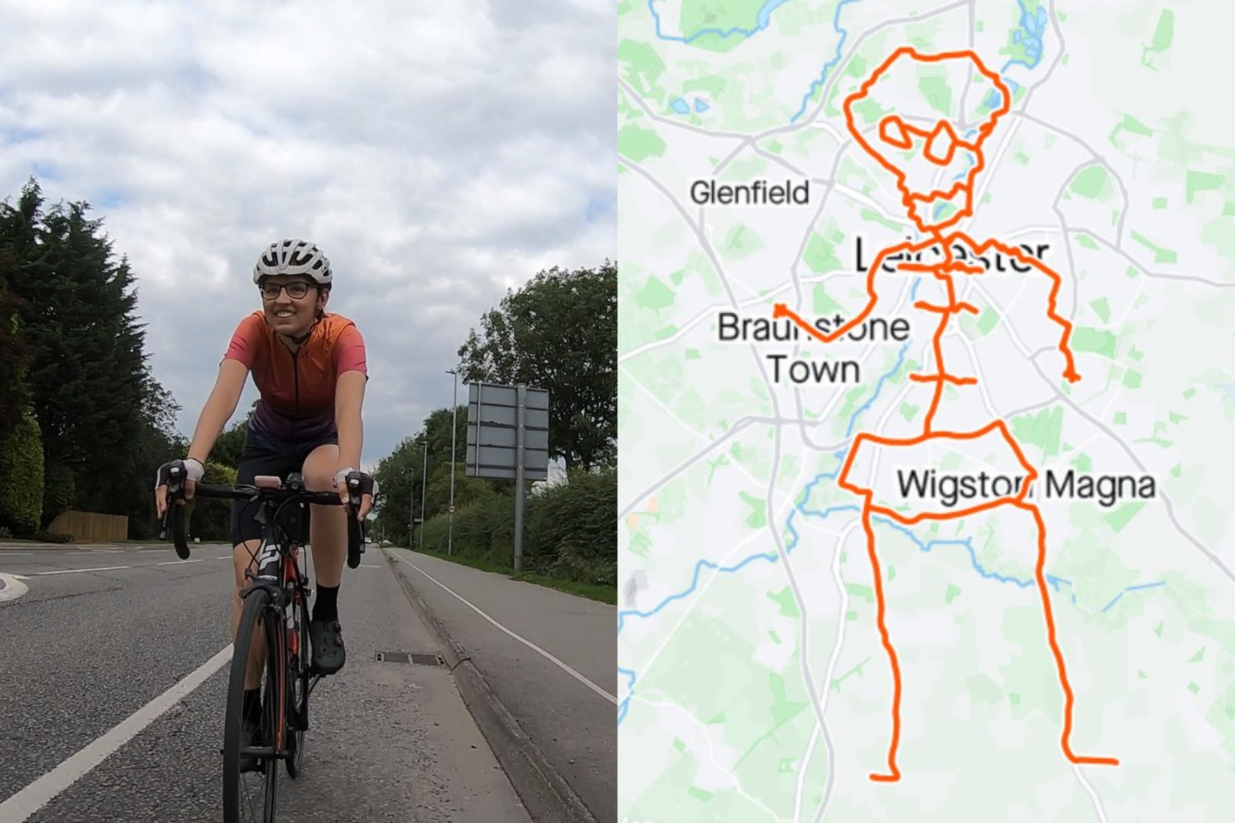 Rebecca Laurel cycled for six hours covering 69 miles to create a skeleton-shaped cycle route in a Halloween-themed bike ride (Rebecca Laurel)