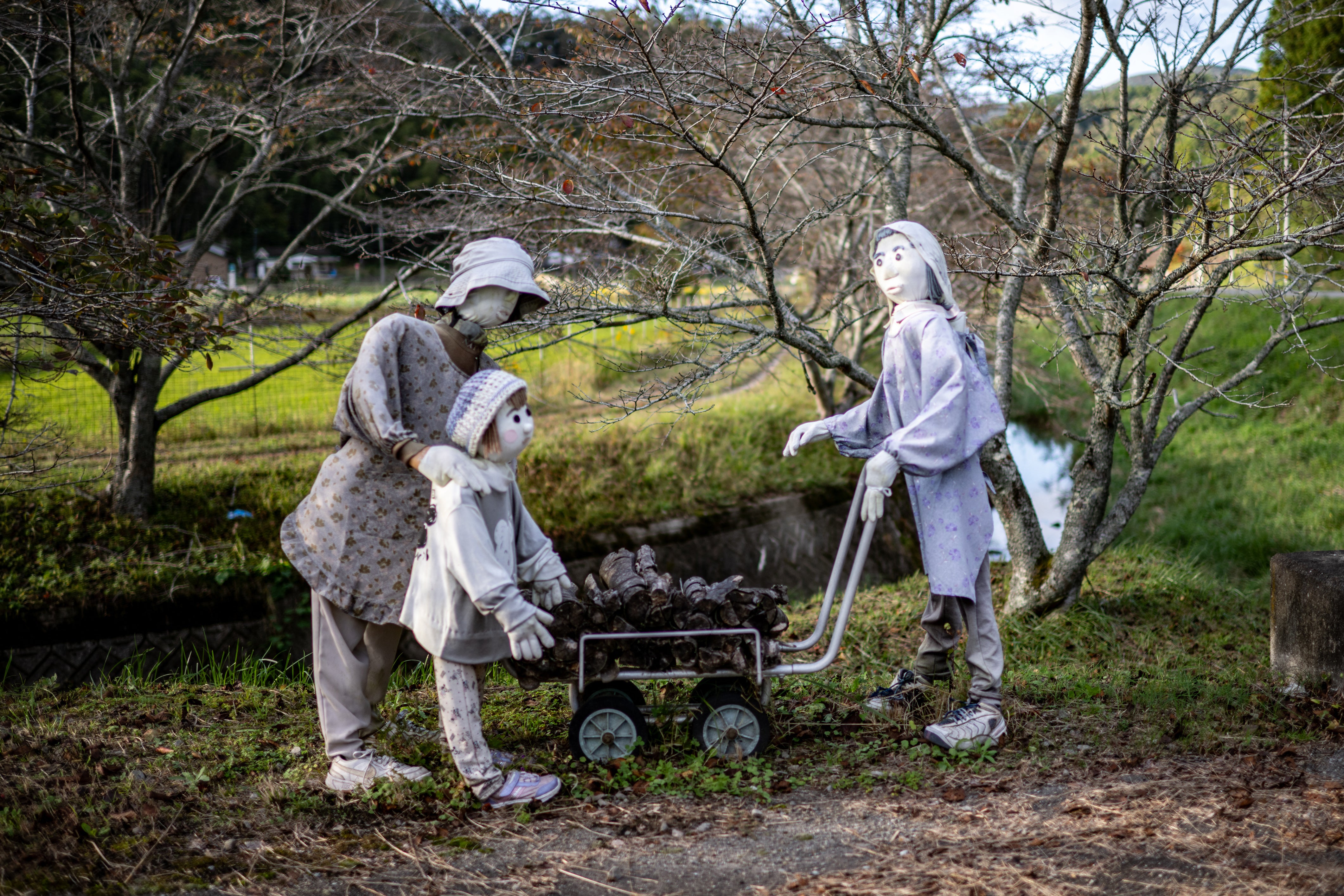 This photo taken on 20 October 2024 shows puppets in the village of Ichinono