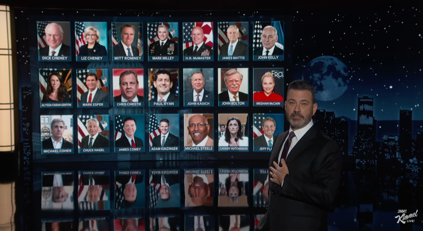 Jimmy Kimmel highlights the prominent Republicans who have abandoned Trump