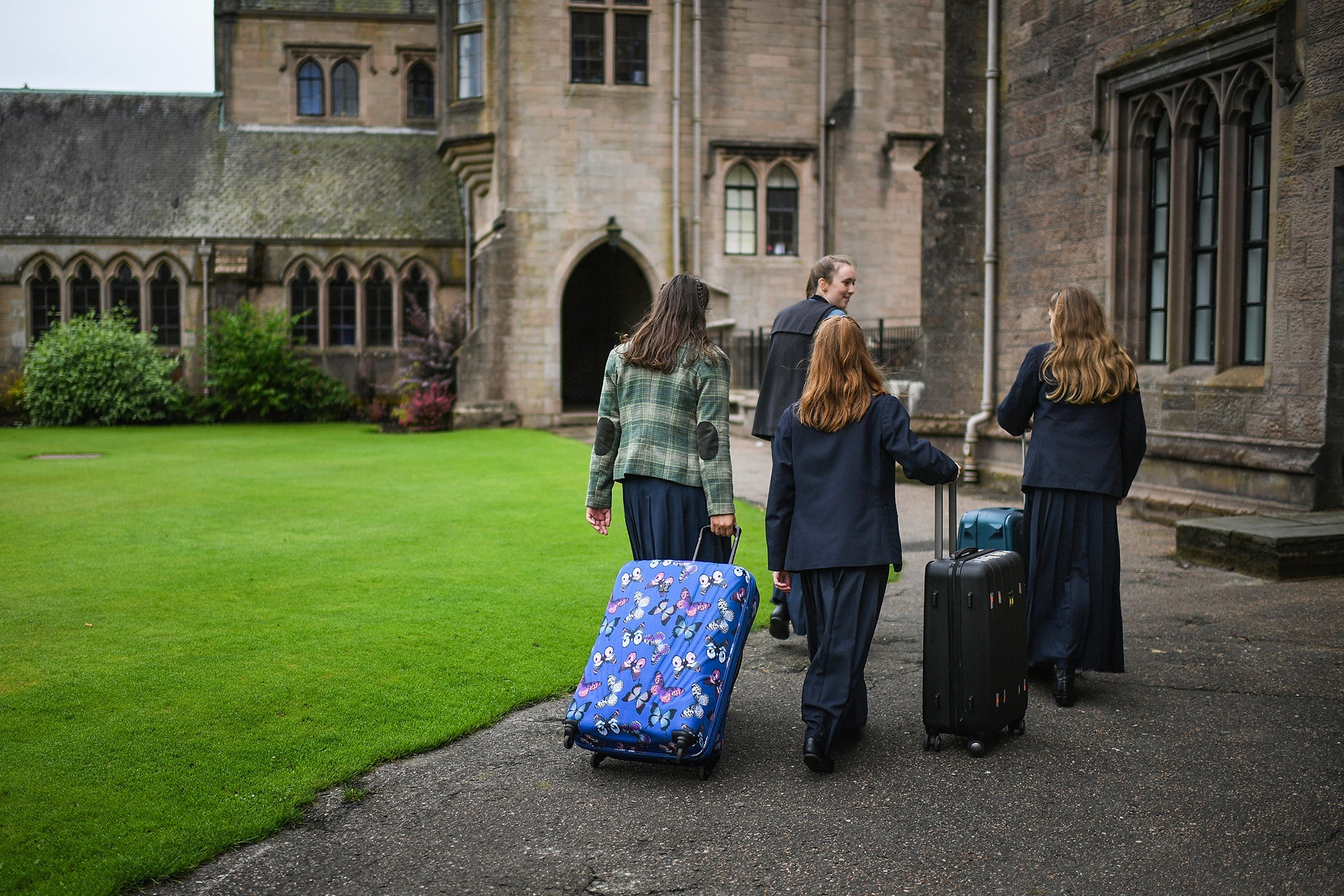 School girls arrive at Glenalmond College for the first day of term