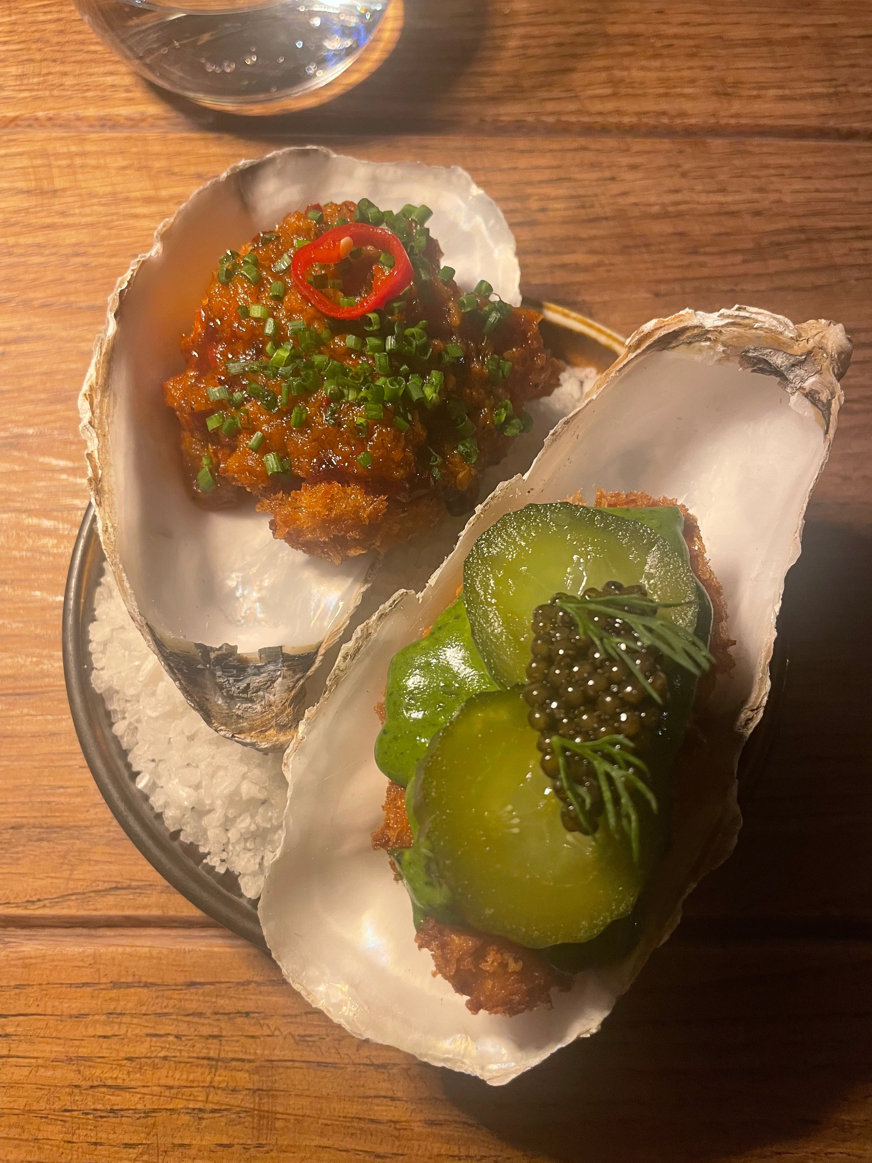 Hot, battered, then bursting with the flavour of the sea, the fried oysters are a sign of all the brilliant things to come