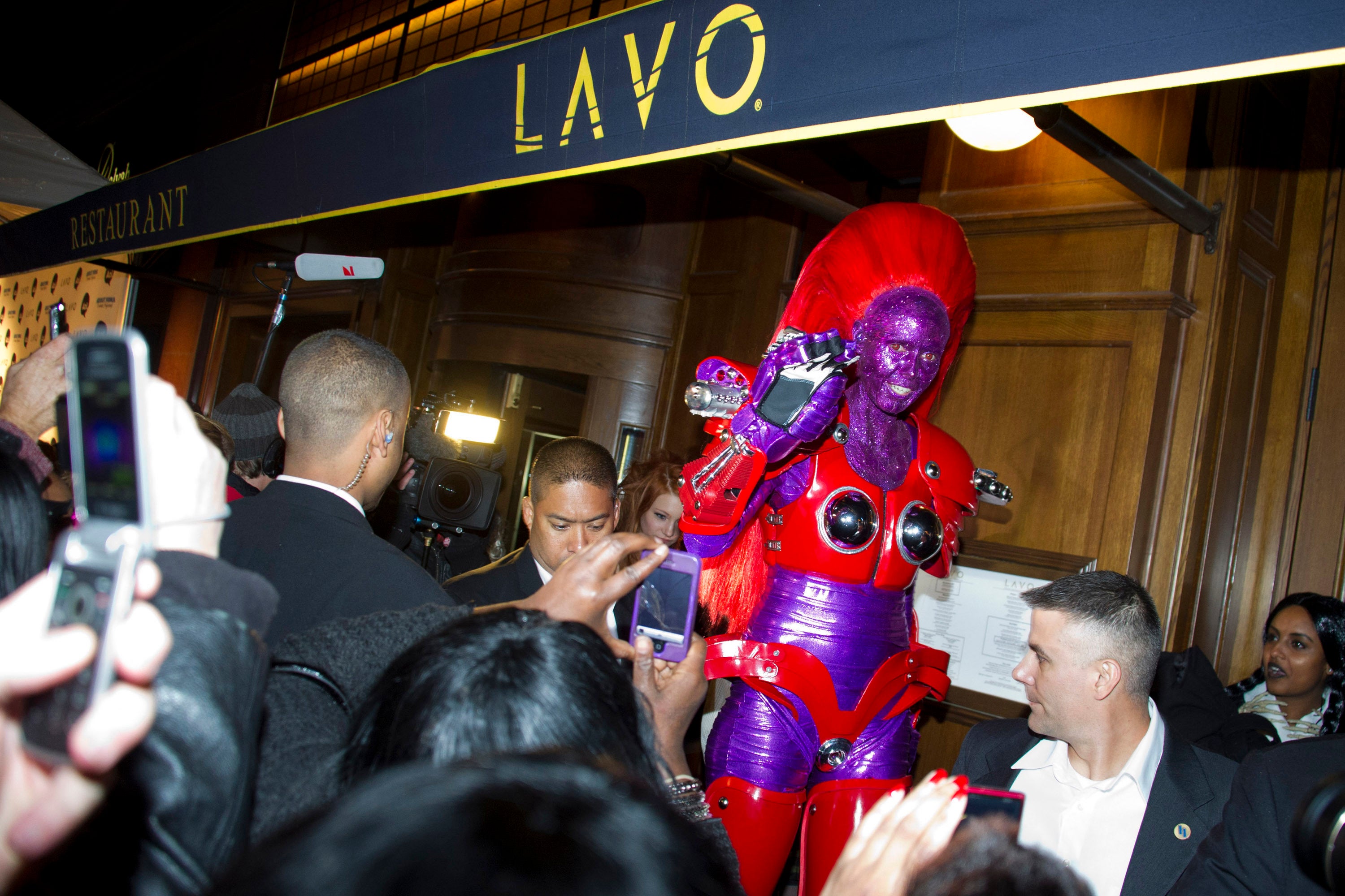 Heidi Klum, dressed in an eight-foot-tall "Transformer" costume, arrives to her Halloween Party in New York, Sunday, Oct. 31, 2010