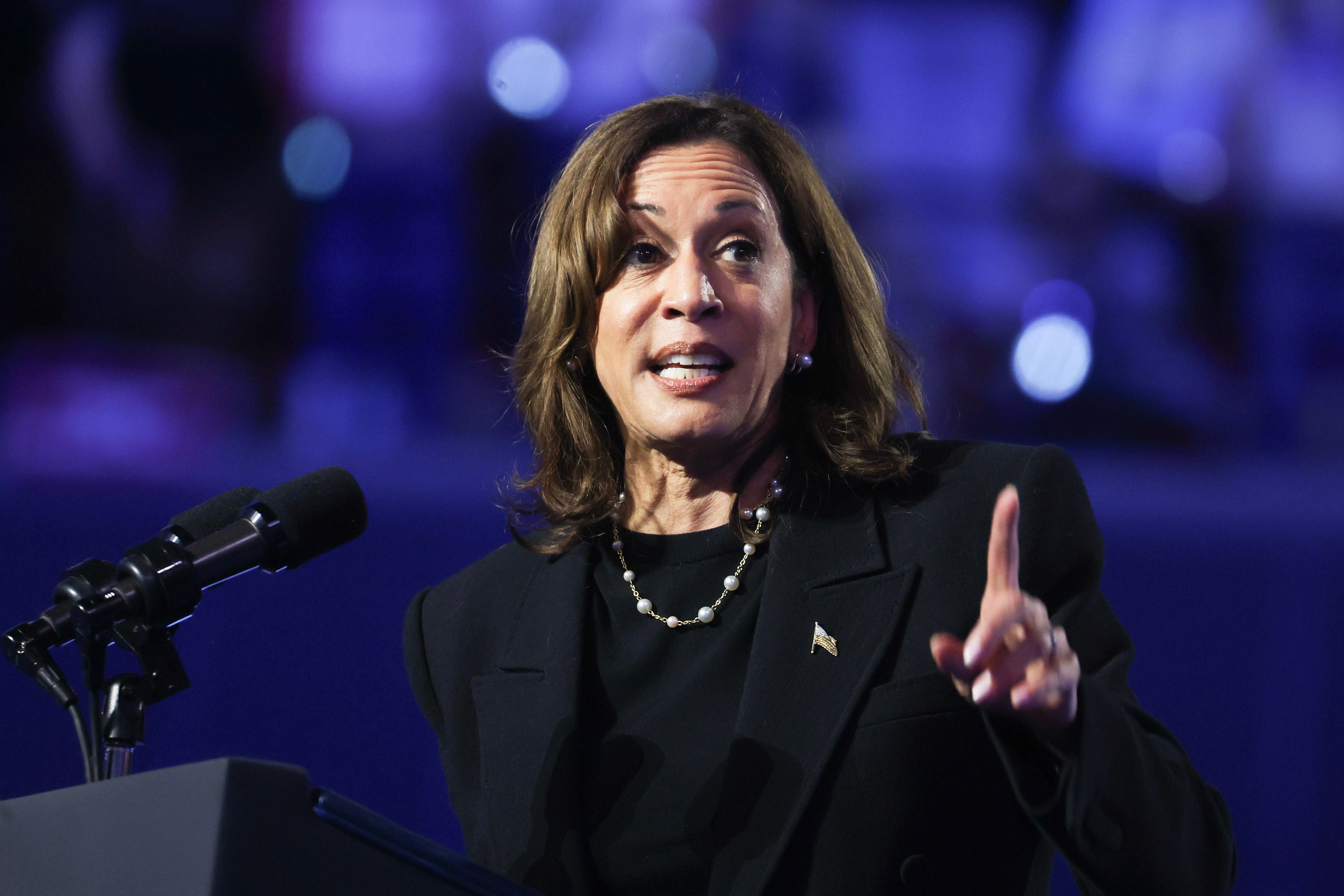 Kamala Harris speaks during a campaign rally at the Alliant Energy Center on October 30 in Madison, Wisconsin