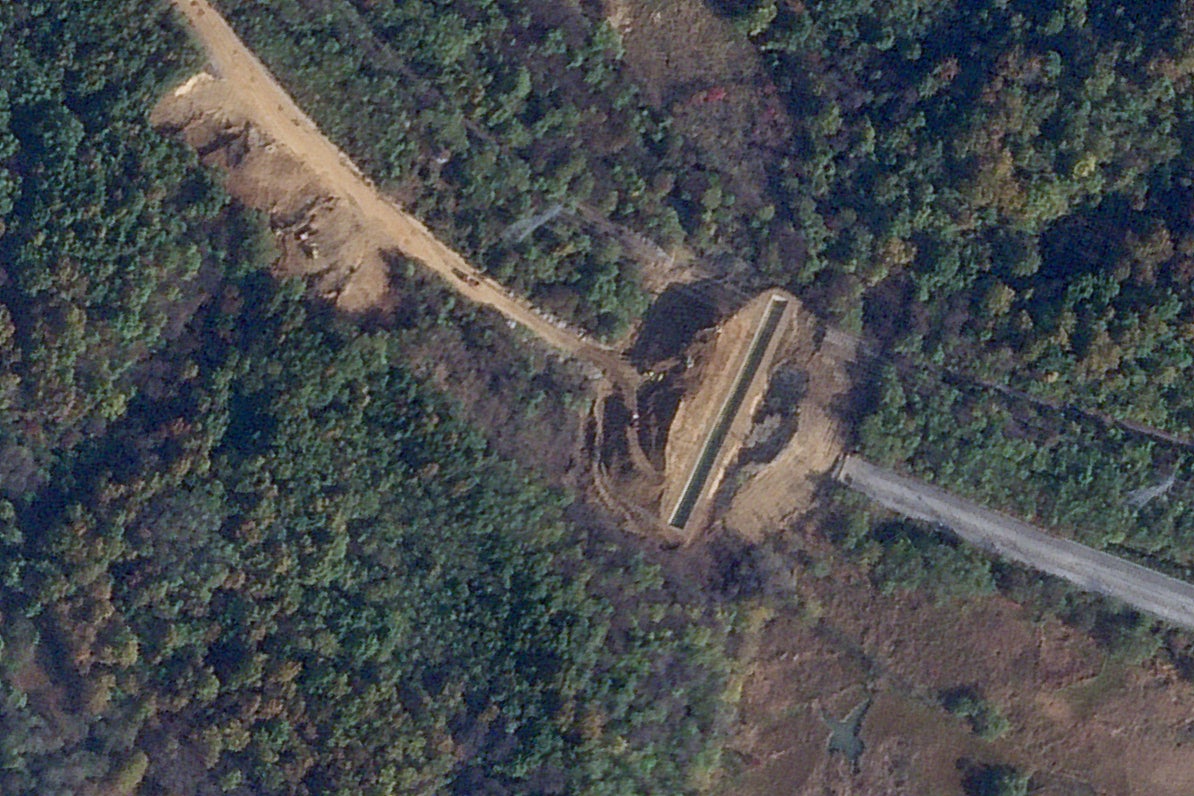 The image from Planet Labs PBC shows digging along a road in the Demilitarized zone between North and South Korea