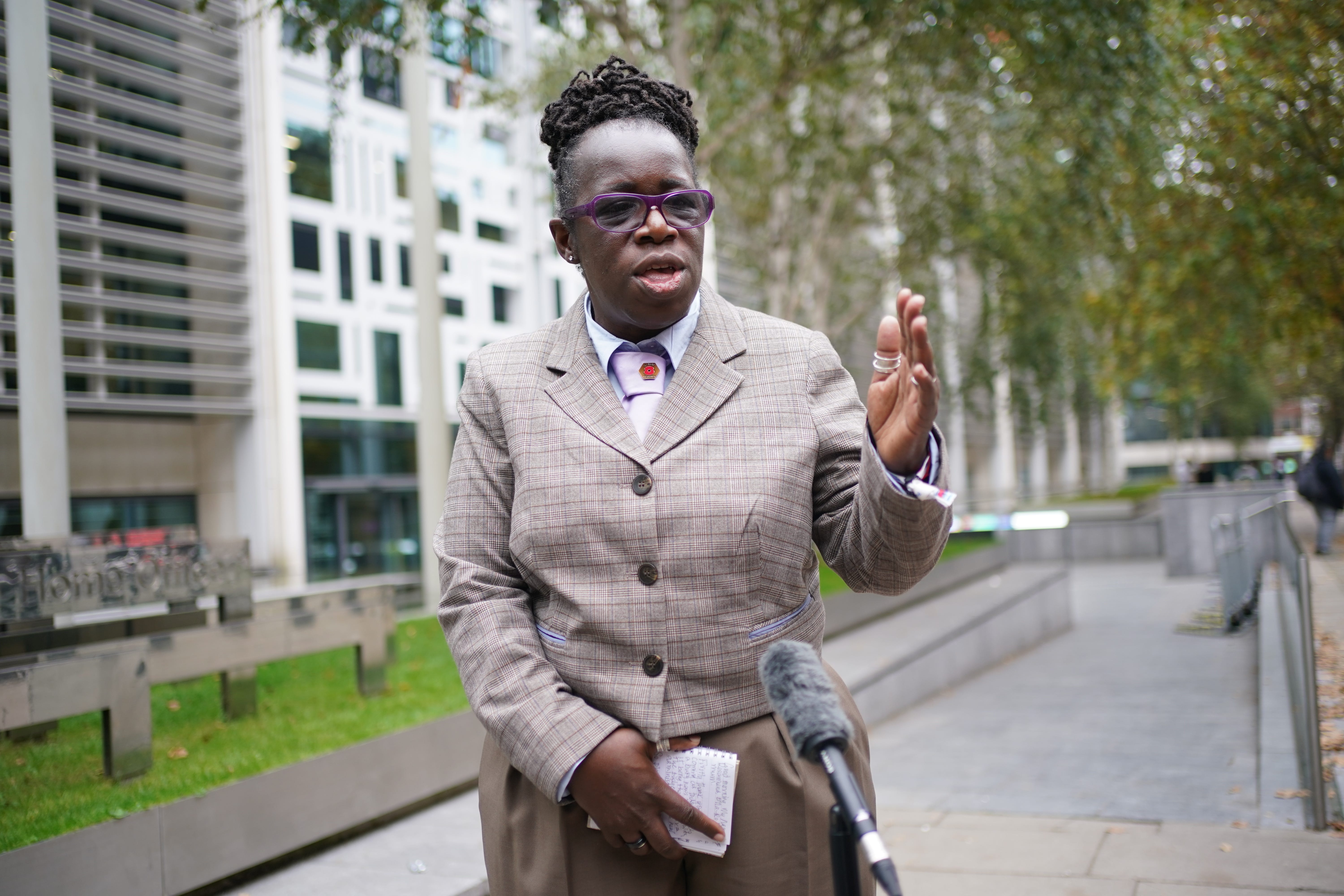 Rosamund Adoo-Kissi-Debrah addressed the media outside the Defra offices after meeting with environment minister Emma Hardy (Yui Mok/PA)