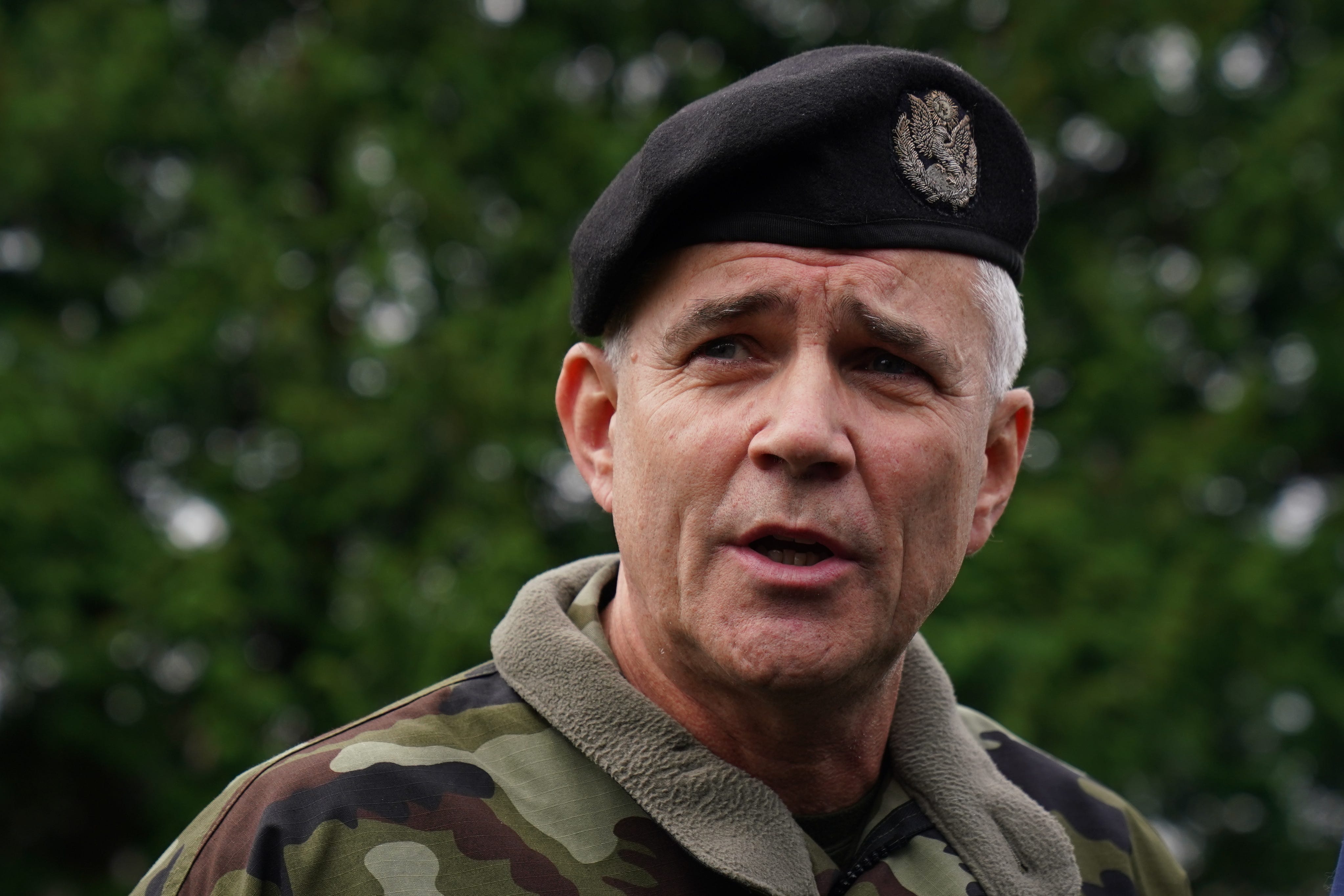 Lieutenant General Sean Clancy talking to the media at Custume Barracks, Athlone, Co Westmeath (Brian Lawless/PA)