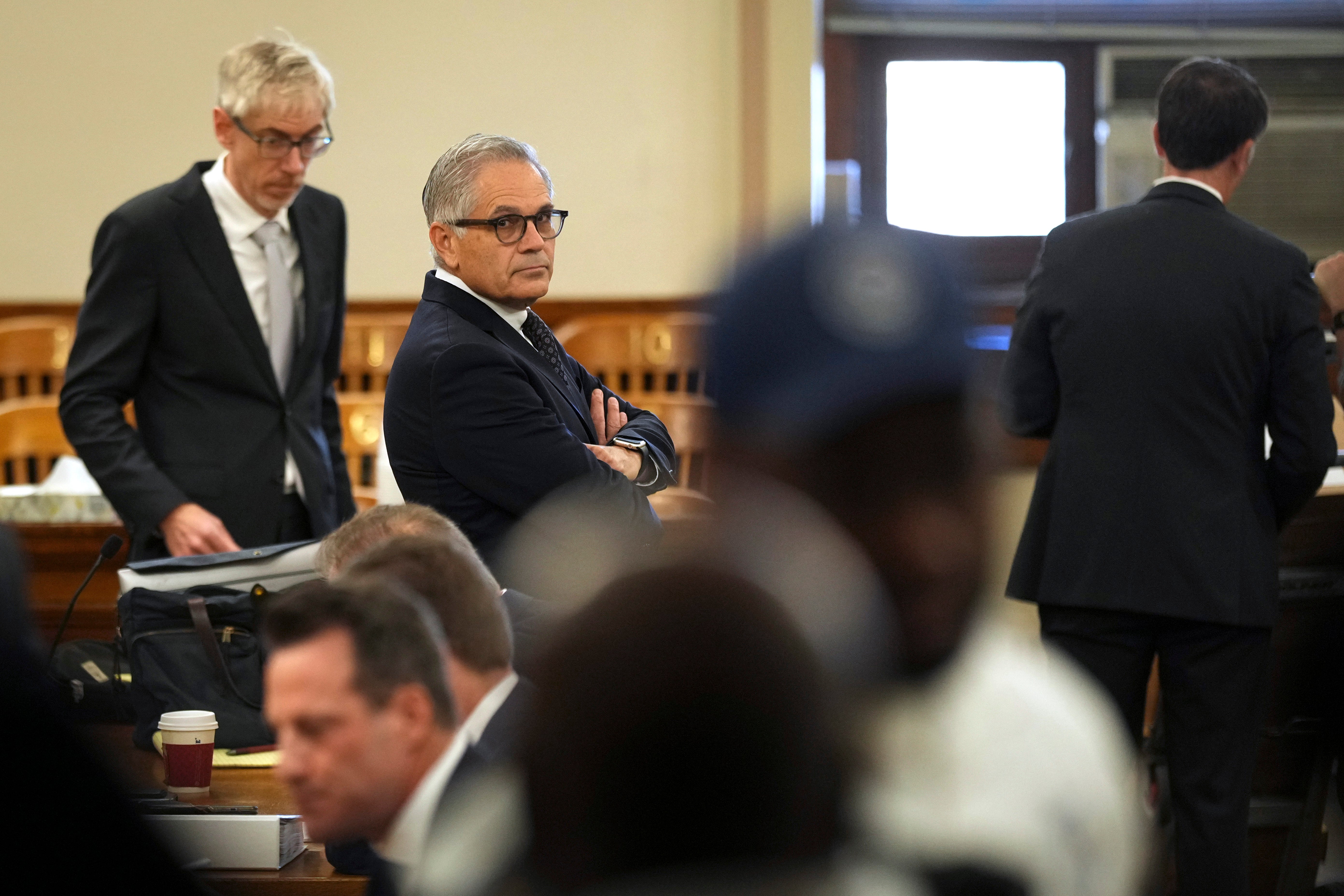 Philadelphia District Attorney Larry Krasner waits for a hearing to begin inside City Hall on October 31 over a lawsuit targeting Elon Musk’s $1 million prize lottery to Pennsylvania voters.