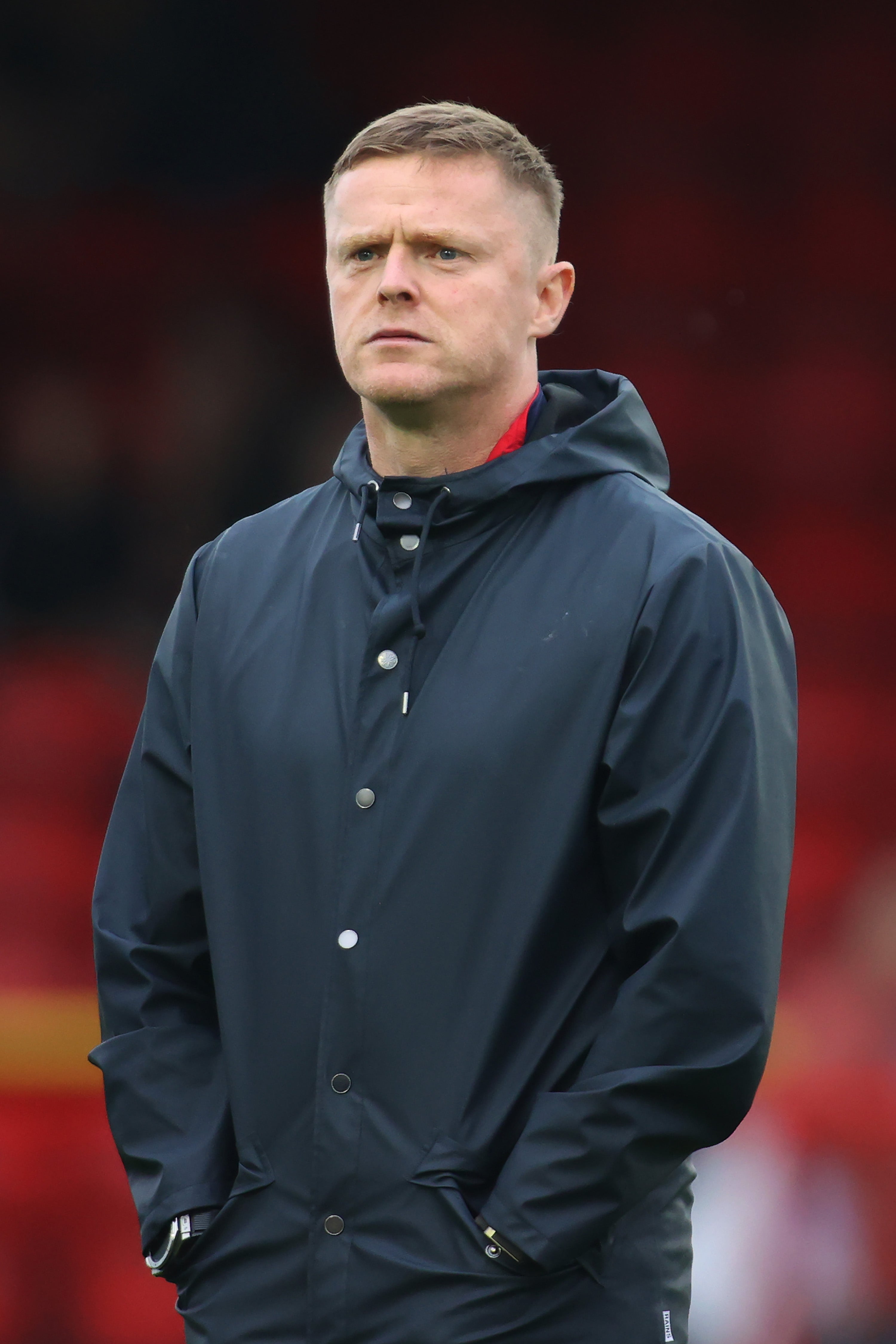 Damien Duff, Head Coach of Shelbourne, looks on at Tolka Park