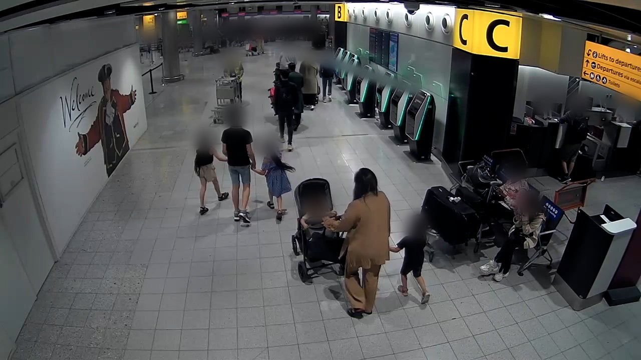 CCTV footage showing Sara Sharif's family at Heathrow Airport in London