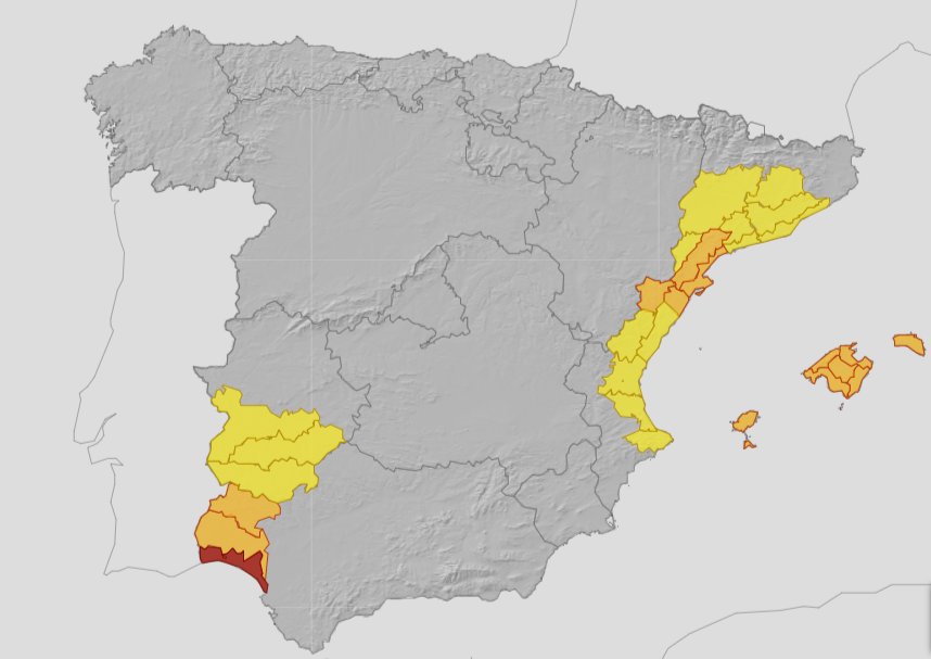 The most extreme warnings have been given to areas of Huelva this morning